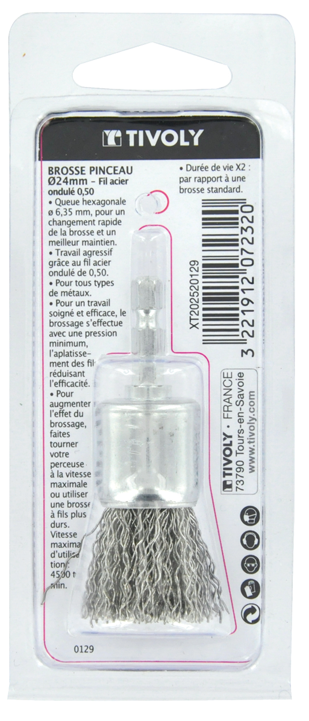 Brosse PINCEAU -Fil acier ondulé -Gros décapage du métal / Ø: 24 / 0.5 TIVOLY - XT202520129