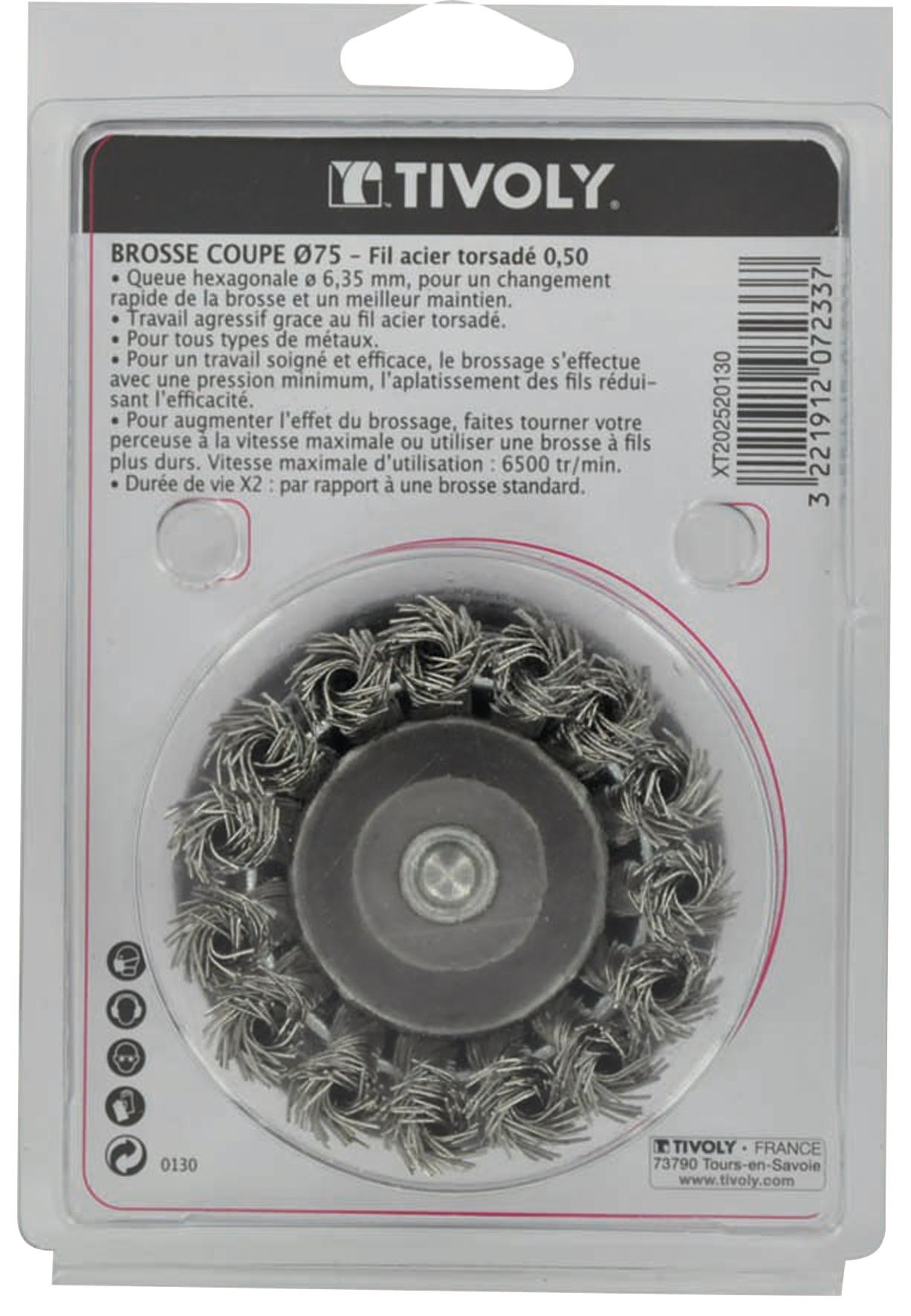 Brosse COUPE -Fil acier torsadé -Gros décapage du métal / Ø: 75 / 0.5 TIVOLY - XT202520130