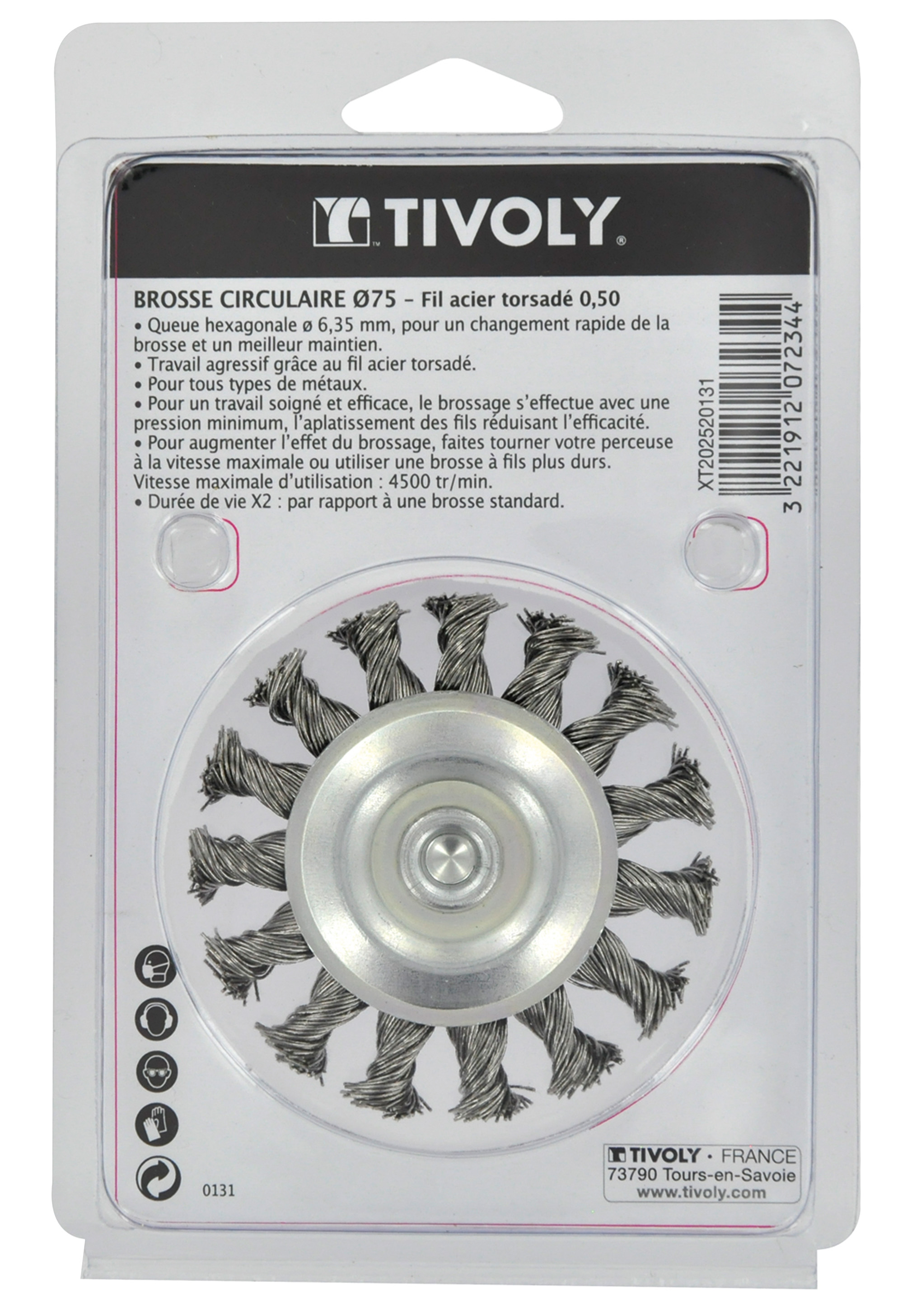 Brosse CIRCULAIRE -Fil acier torsadé -Gros décapage du métal / Ø: 75 / 0.5 TIVOLY - XT202520131