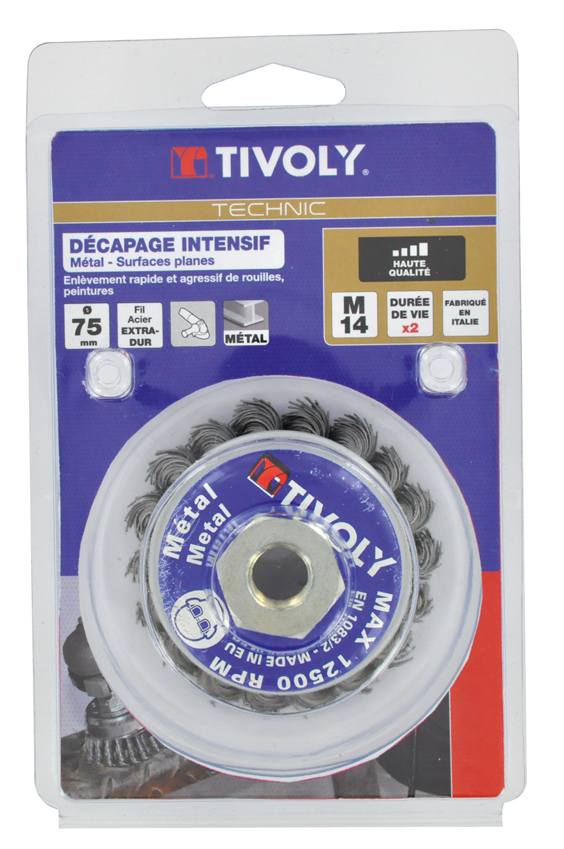 Brosse COUPE -Fil acier torsadé -Gros décapage du métal / Ø: 75 / 0.5 TIVOLY - XT202520133