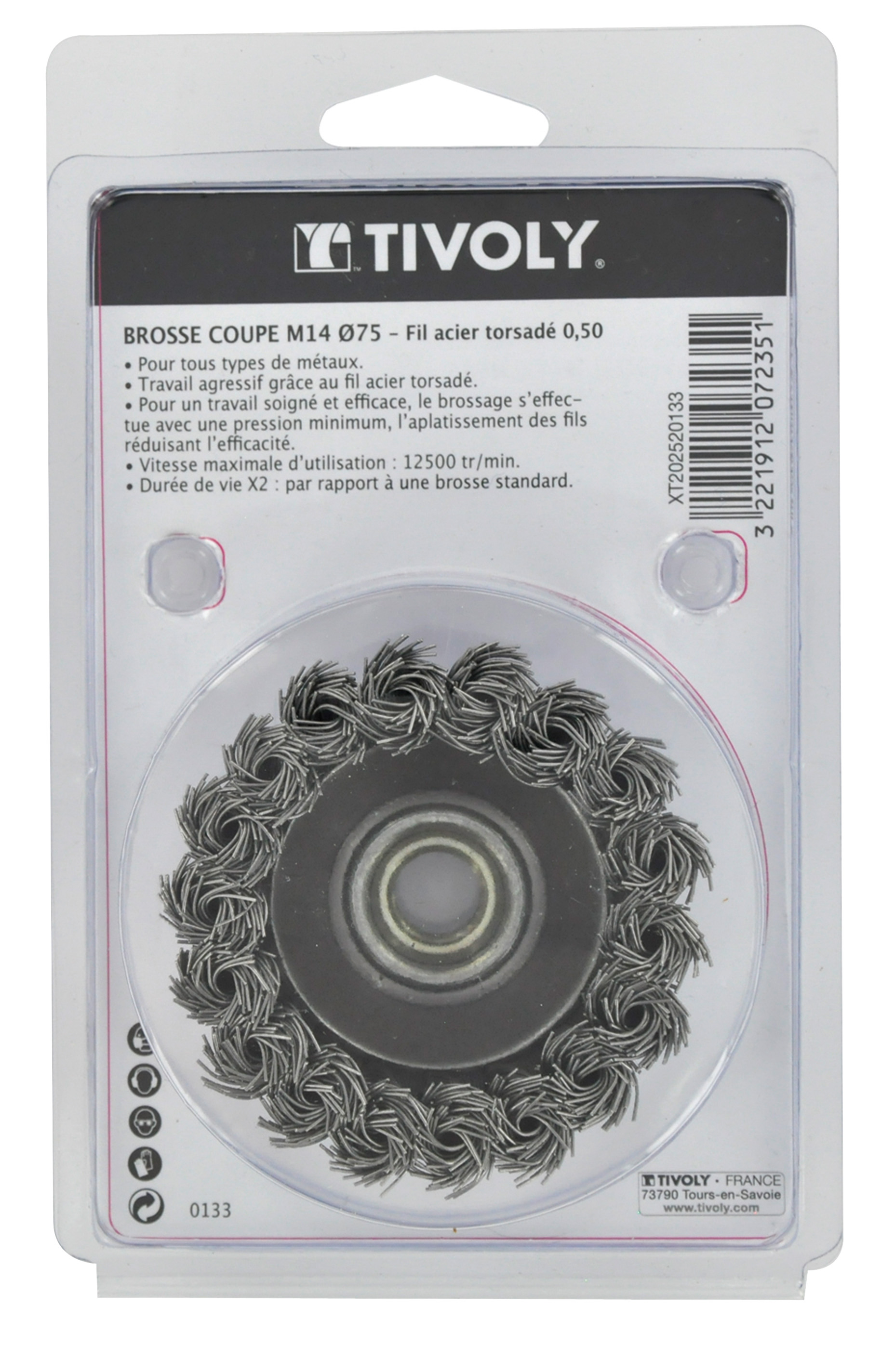Brosse COUPE -Fil acier torsadé -Gros décapage du métal / Ø: 75 / 0.5 TIVOLY - XT202520133