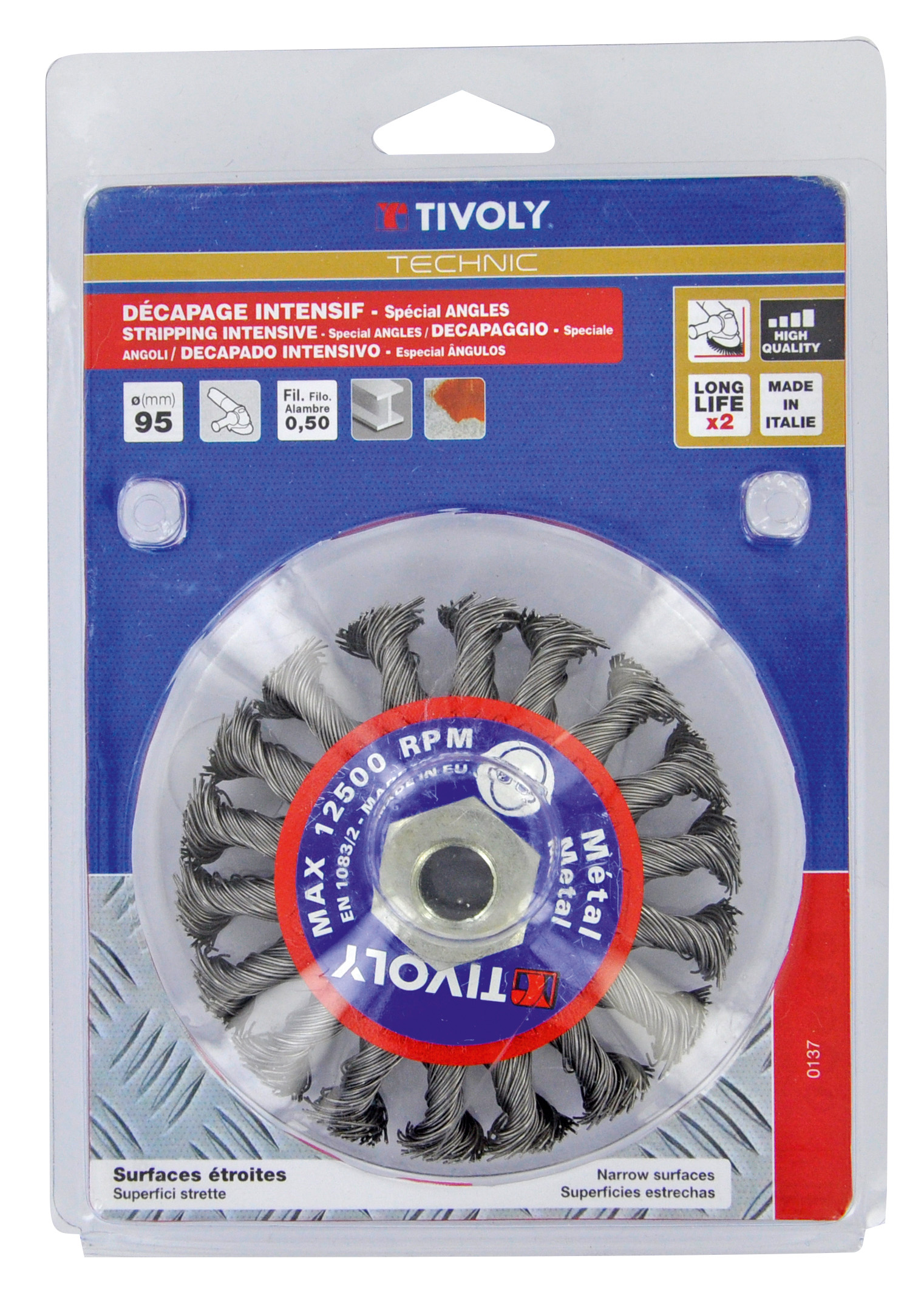 Brosse CONIQUE -Fil acier torsadé -Gros décapage du métal / Ø: 95 / 0.5 TIVOLY - XT202520137