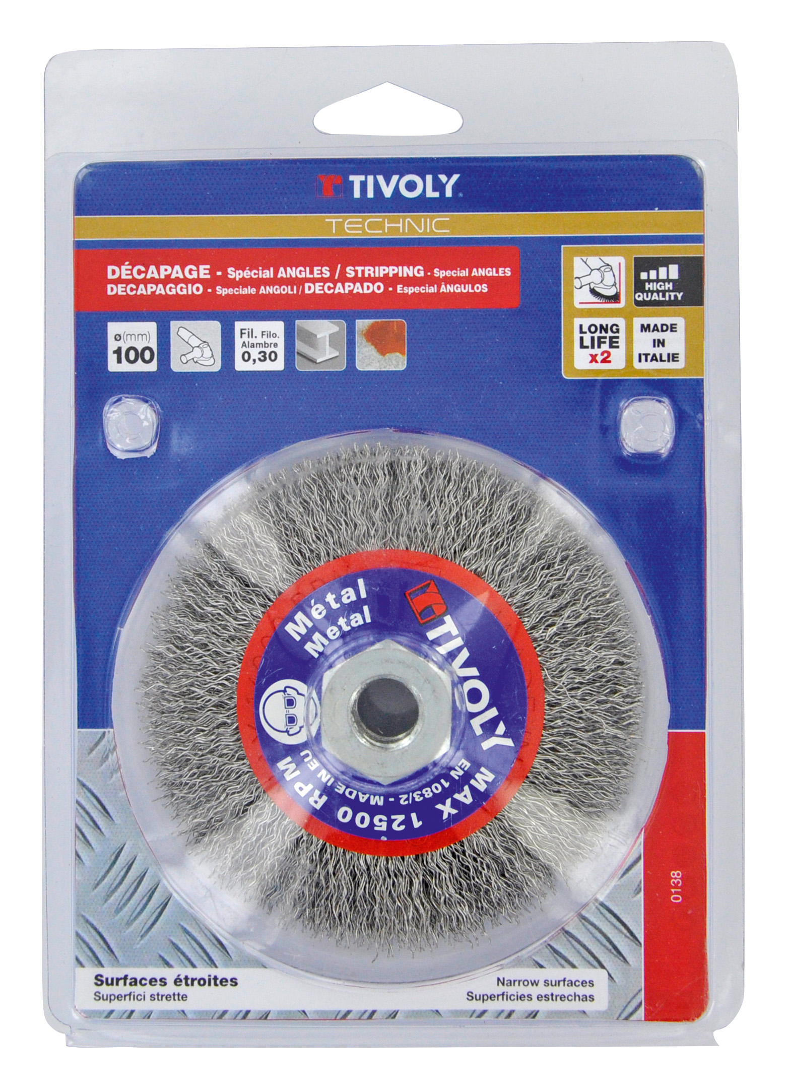 Brosse CONIQUE -Fil acier ondulé -Décapage du métal (Blister) / Ø: 100 / 0.30 TIVOLY - XT202520138