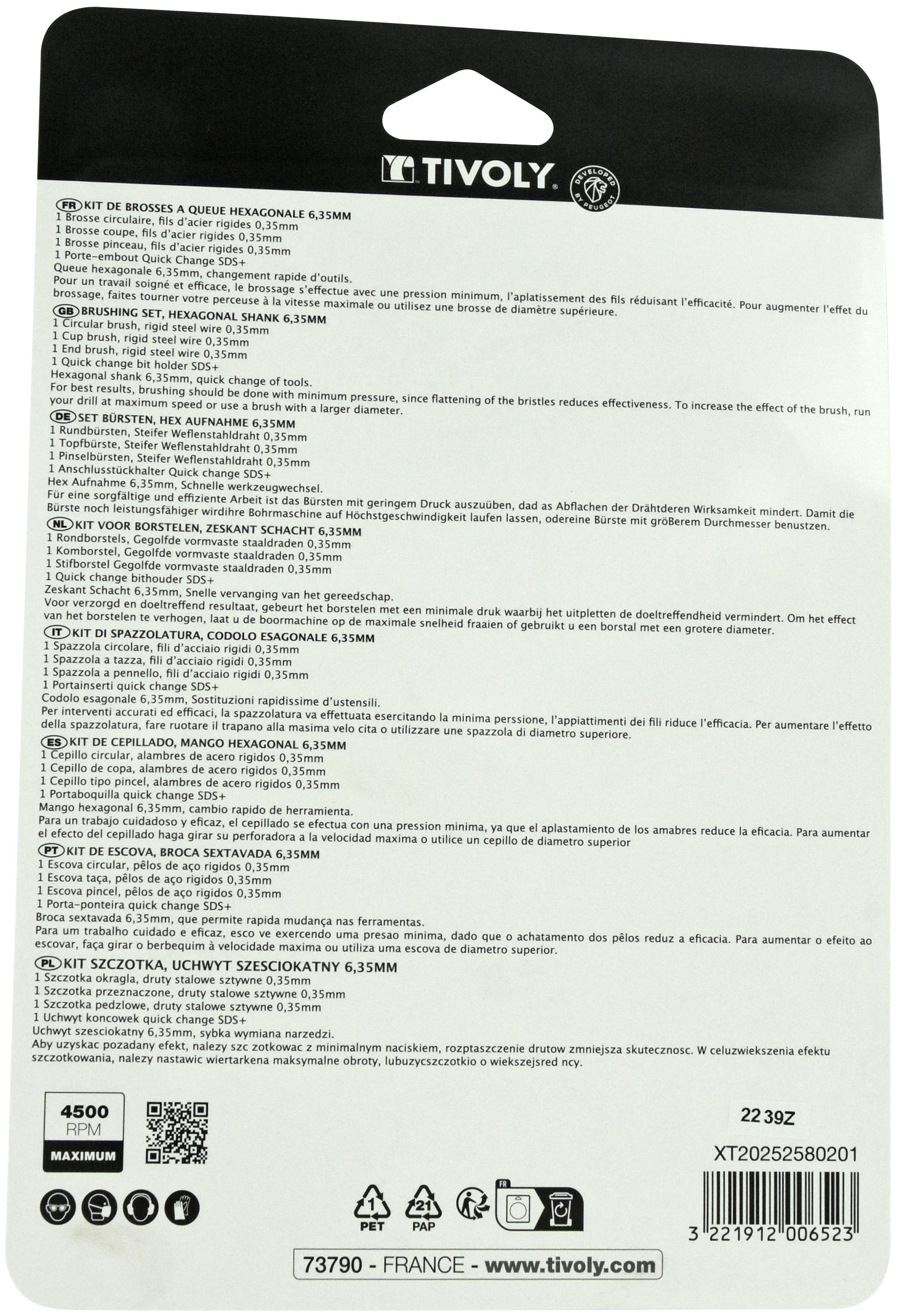 4 pièces : 3 brosses pour métal + 1 adaptateur SDS+ TIVOLY - XT20252580201