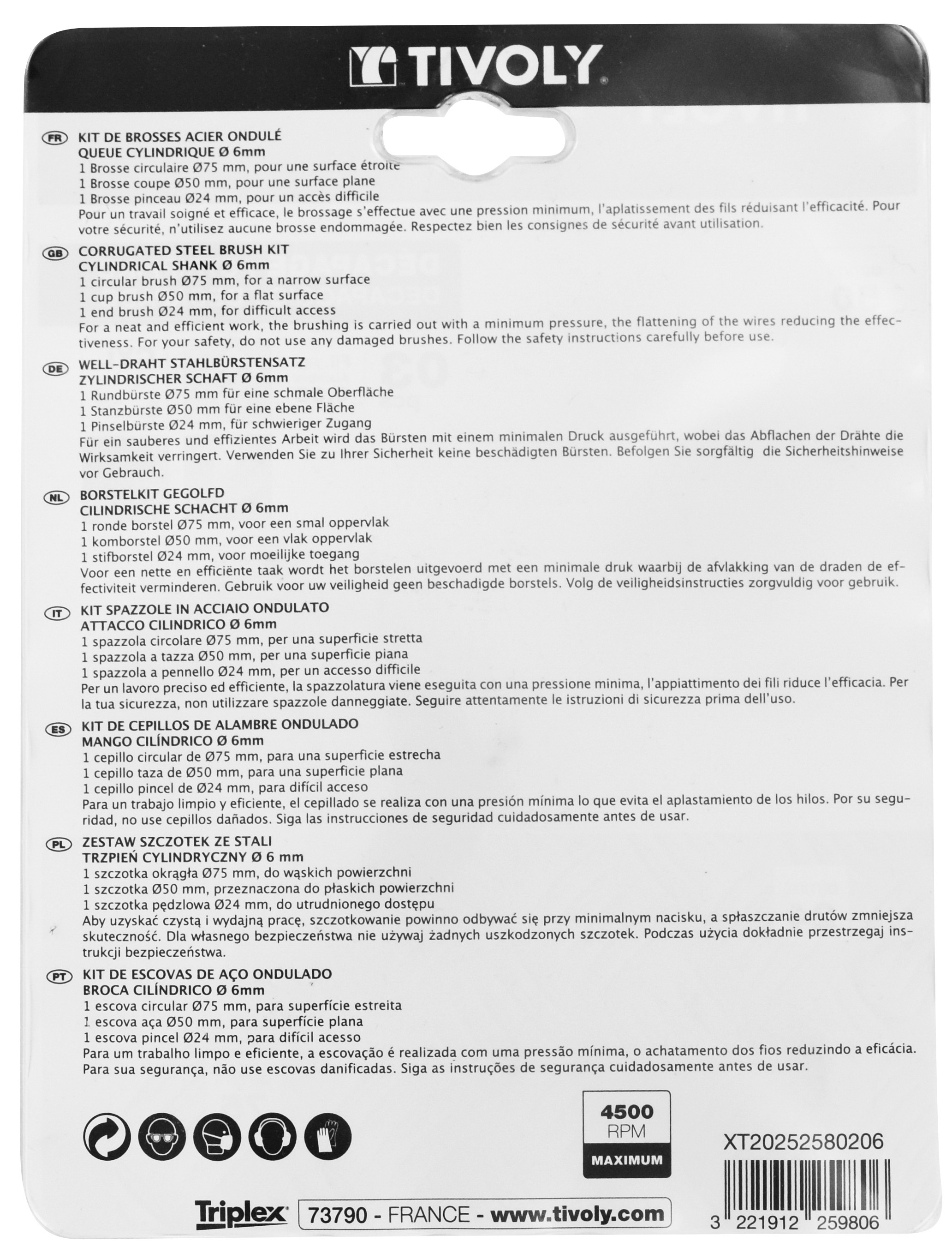 3 pièces : brosses acier pour le métal Ø 24 - 50 - 75mm TIVOLY - XT20252580206