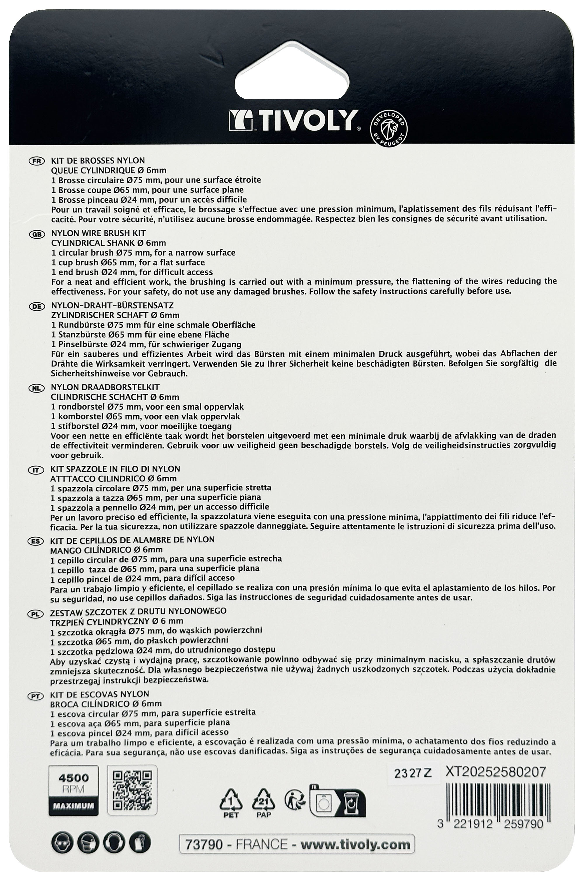 3 pièces : brosses nylon pour le bois Ø 24 - 65 - 75mm TIVOLY - XT20252580207