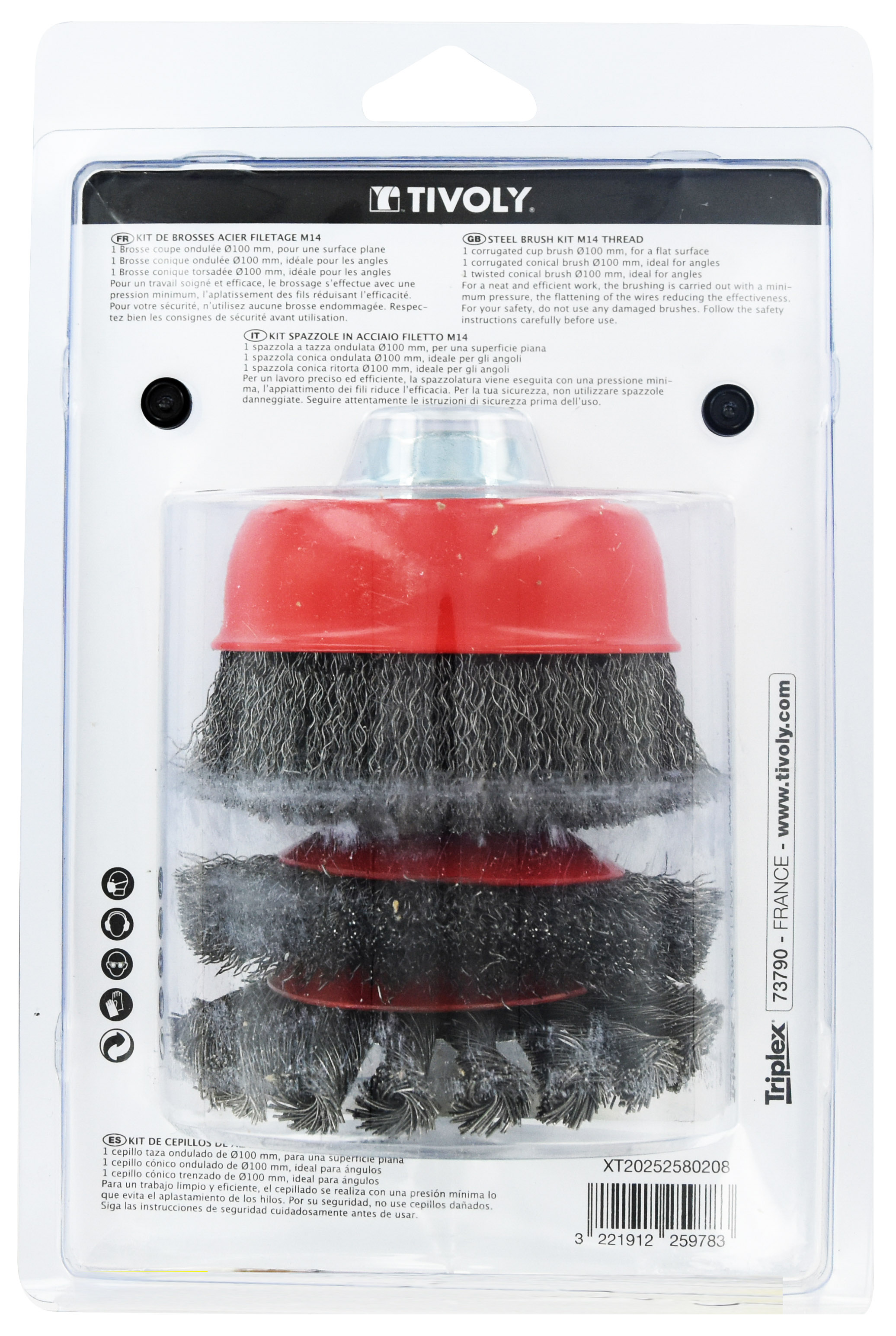 3 pièces : brosses acier pour le métal M14 Ø 100mm TIVOLY - XT20252580208