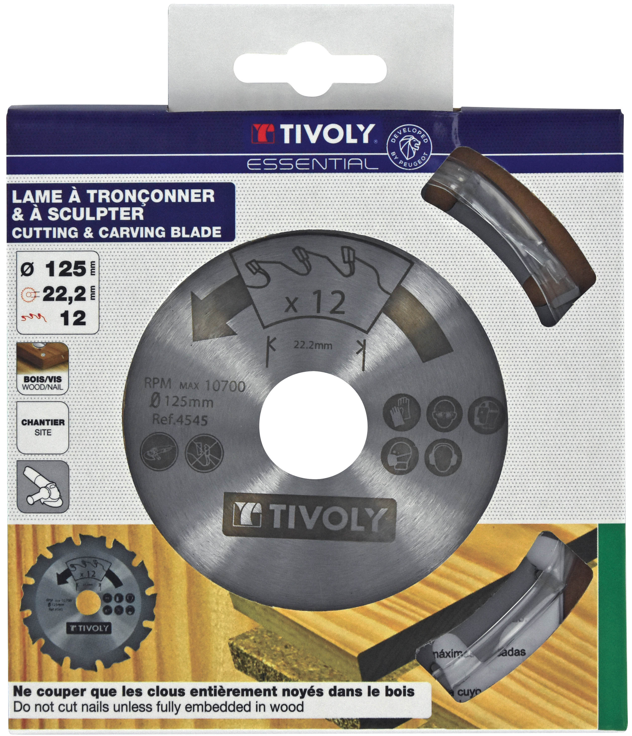 Disque à tronconner - Pour bois et bois avec clous enfoncés -Pour meuleuse Ø: 125 x Ø2: 22.2 x Z: 12 TIVOLY - XT50512004545