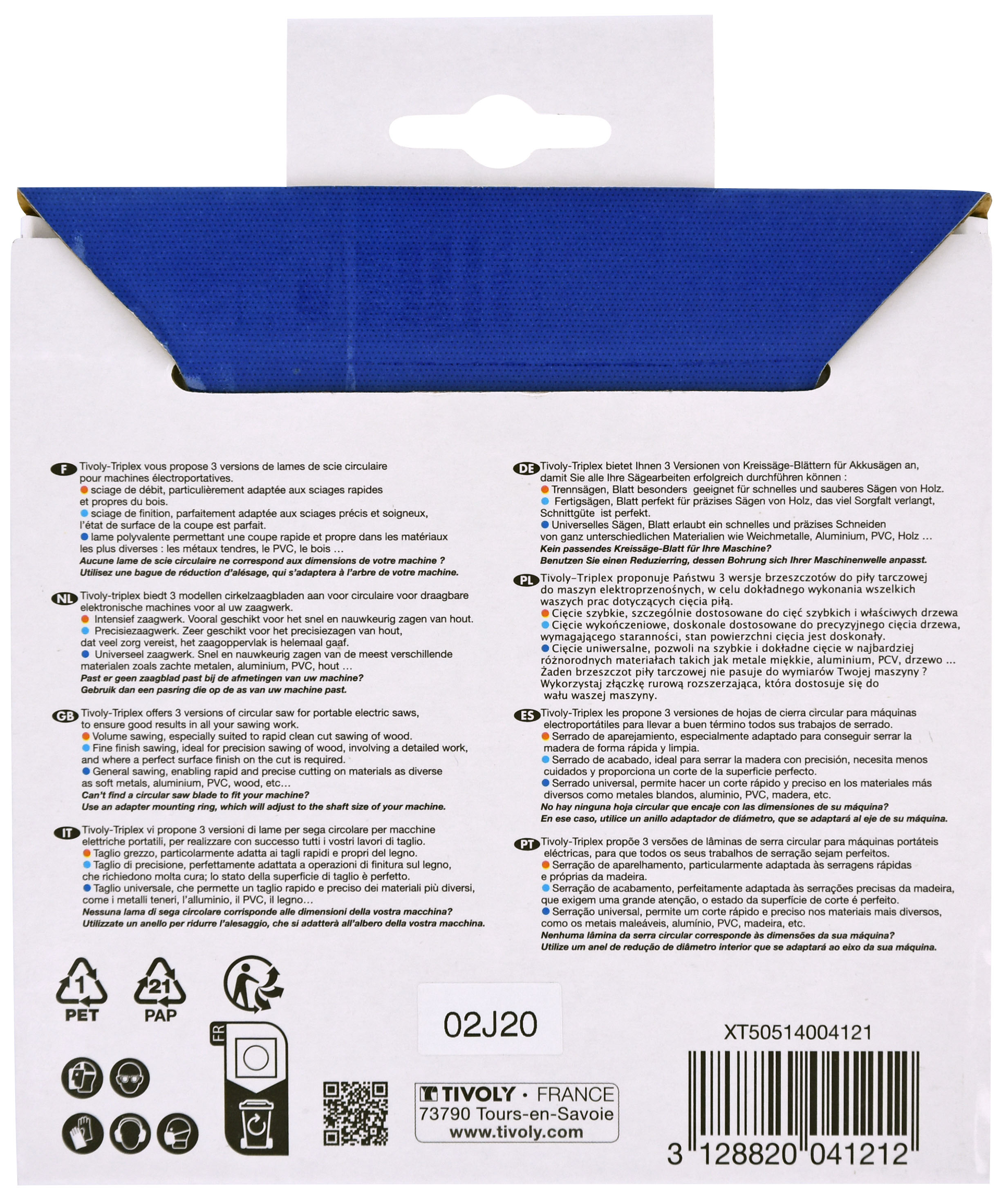 Lame de scie circulaire -Débit - Pour Bois et plâtre -Pour scie portative Ø: 125 x Ø2: 20 x Z: 20 TIVOLY - XT50514004121