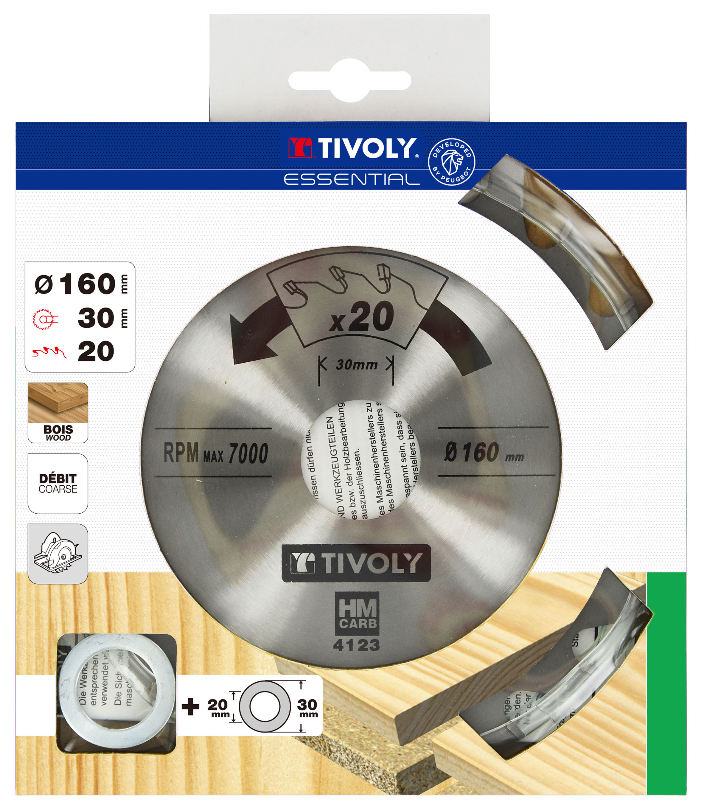Lame de scie circulaire -Débit - Pour Bois et plâtre -Pour scie portative Ø: 160 x Ø2: 30 x Z: 20 TIVOLY - XT50514004123