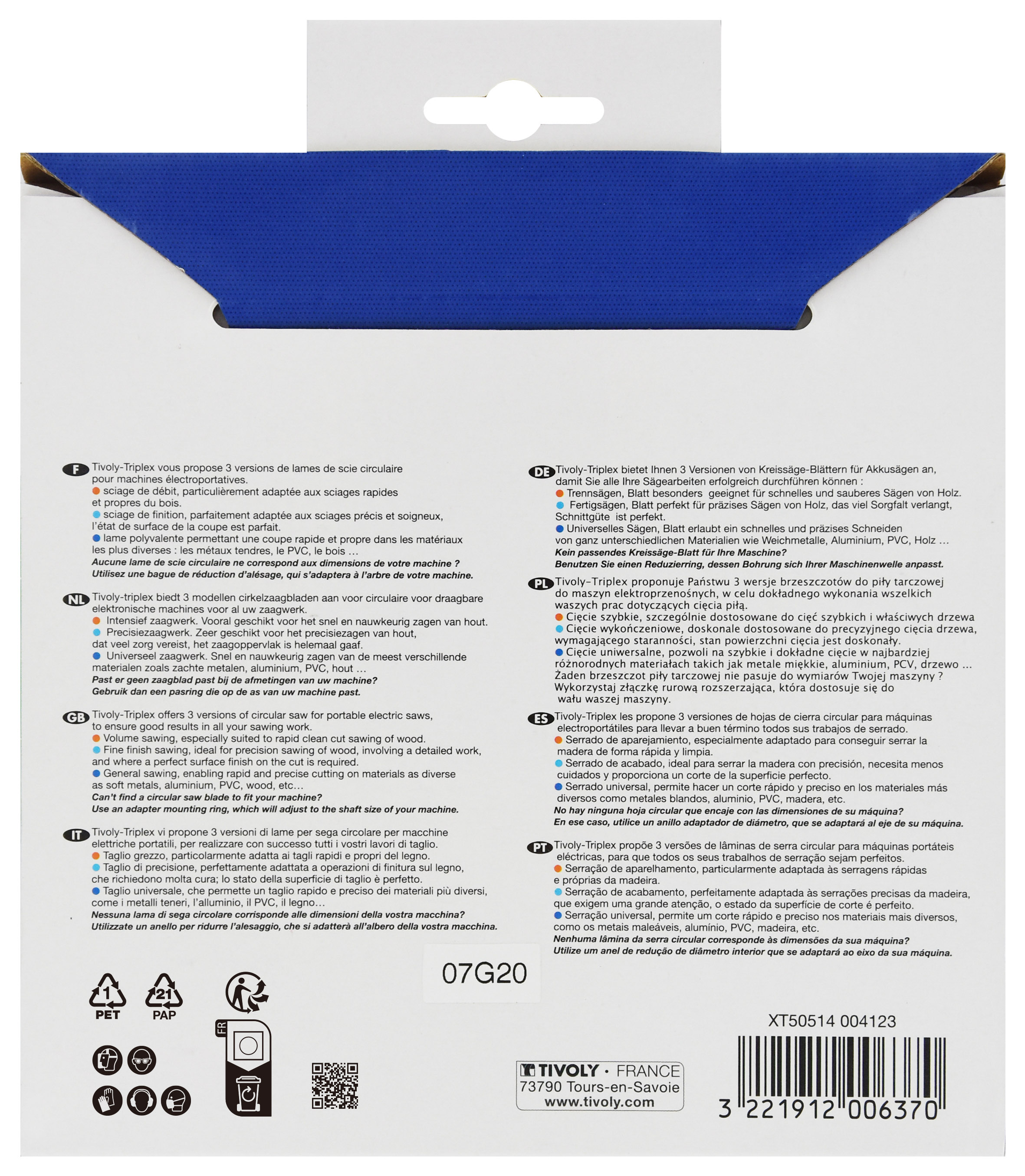 Lame de scie circulaire -Débit - Pour Bois et plâtre -Pour scie portative Ø: 160 x Ø2: 30 x Z: 20 TIVOLY - XT50514004123