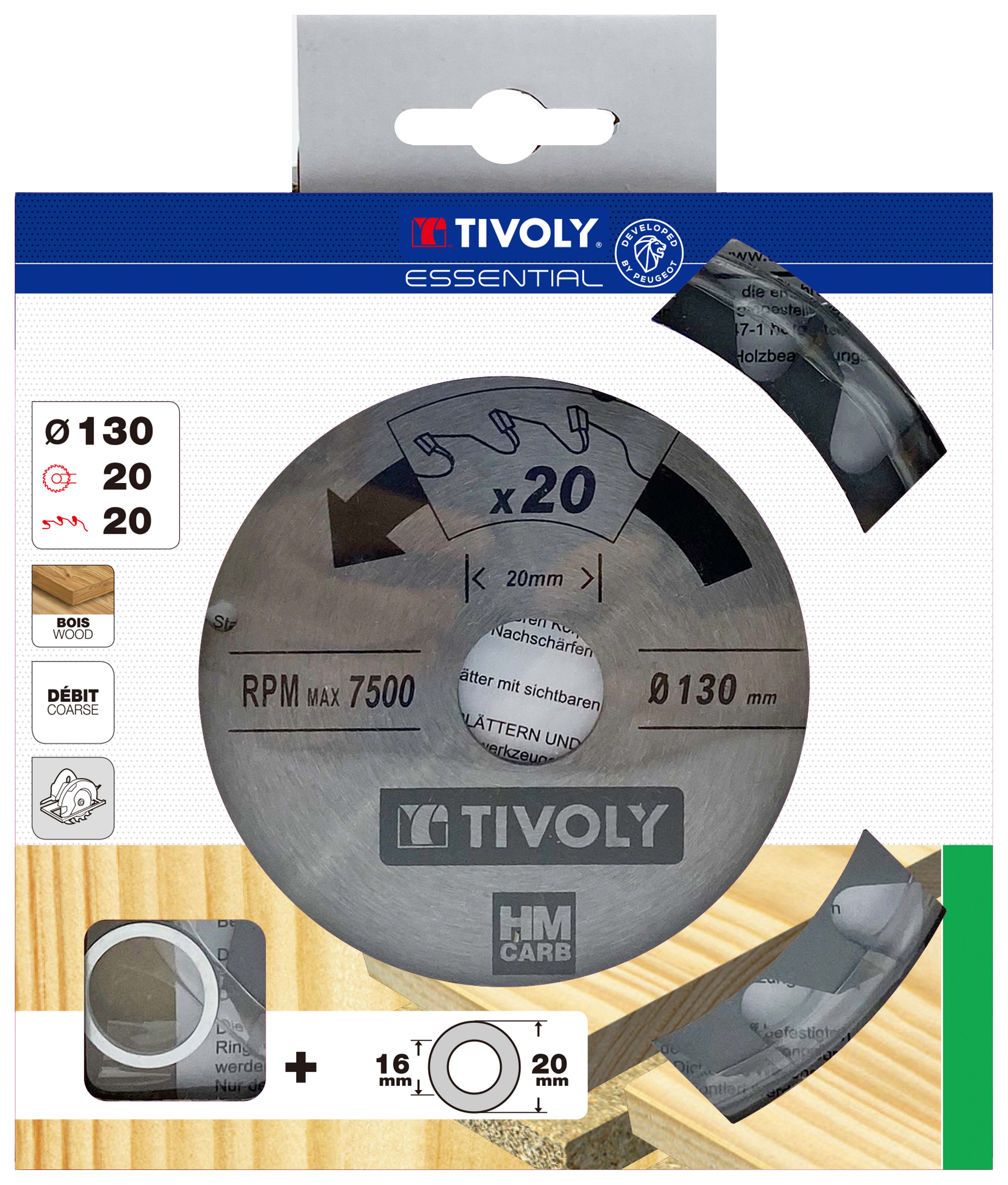 Lame de scie circulaire -Débit - Pour Bois et plâtre -Pour scie portative Ø: 130 x Ø2: 20 x Z: 20 TIVOLY - XT50514004126