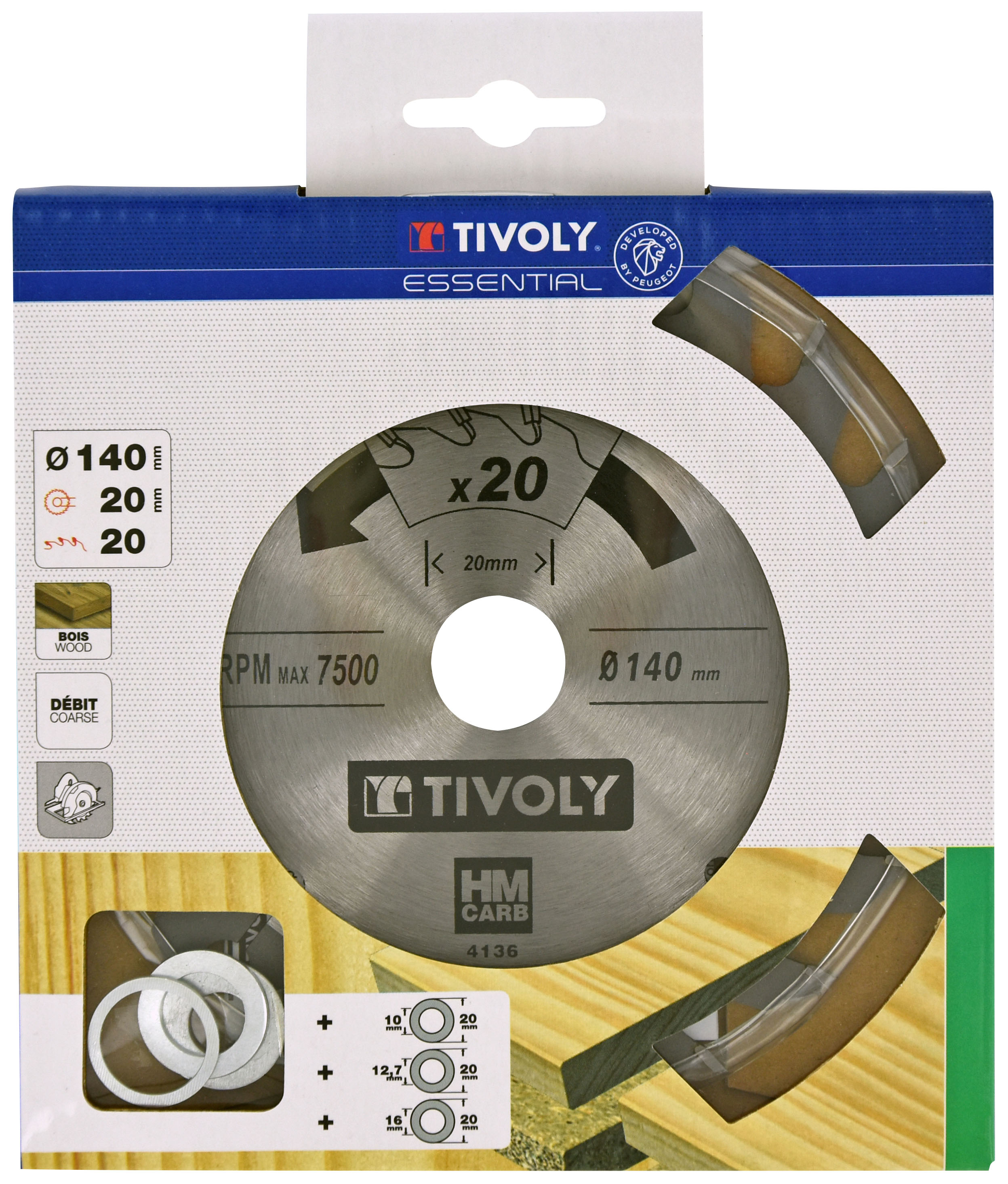 Lame de scie circulaire -Débit - Pour Bois et plâtre -Pour scie portative Ø: 140 x Ø2: 20 x Z: 20 TIVOLY - XT50514004136