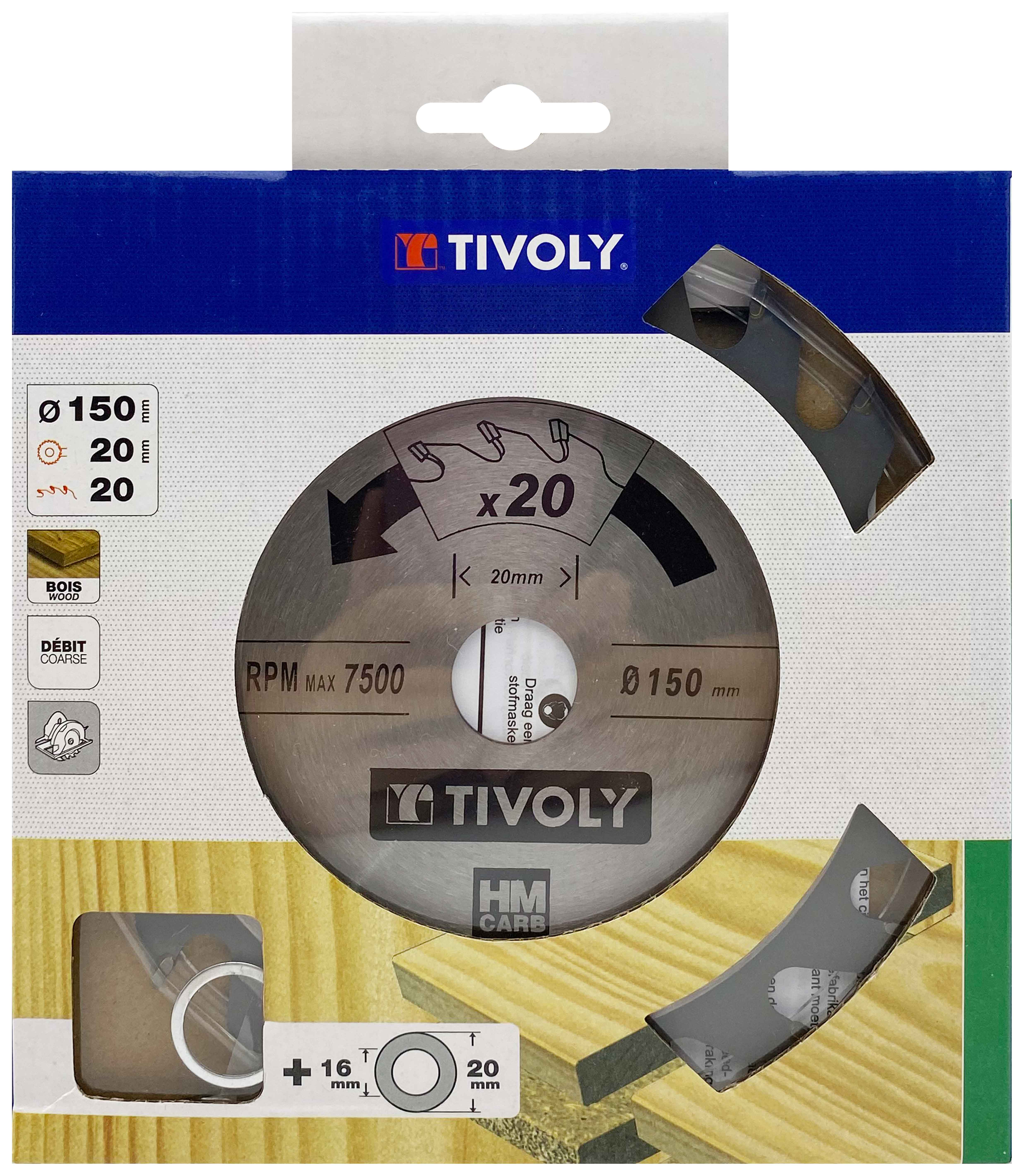 Lame de scie circulaire -Débit - Pour Bois et plâtre -Pour scie portative Ø: 150 x Ø2: 20 x Z: 20 TIVOLY - XT50514004148
