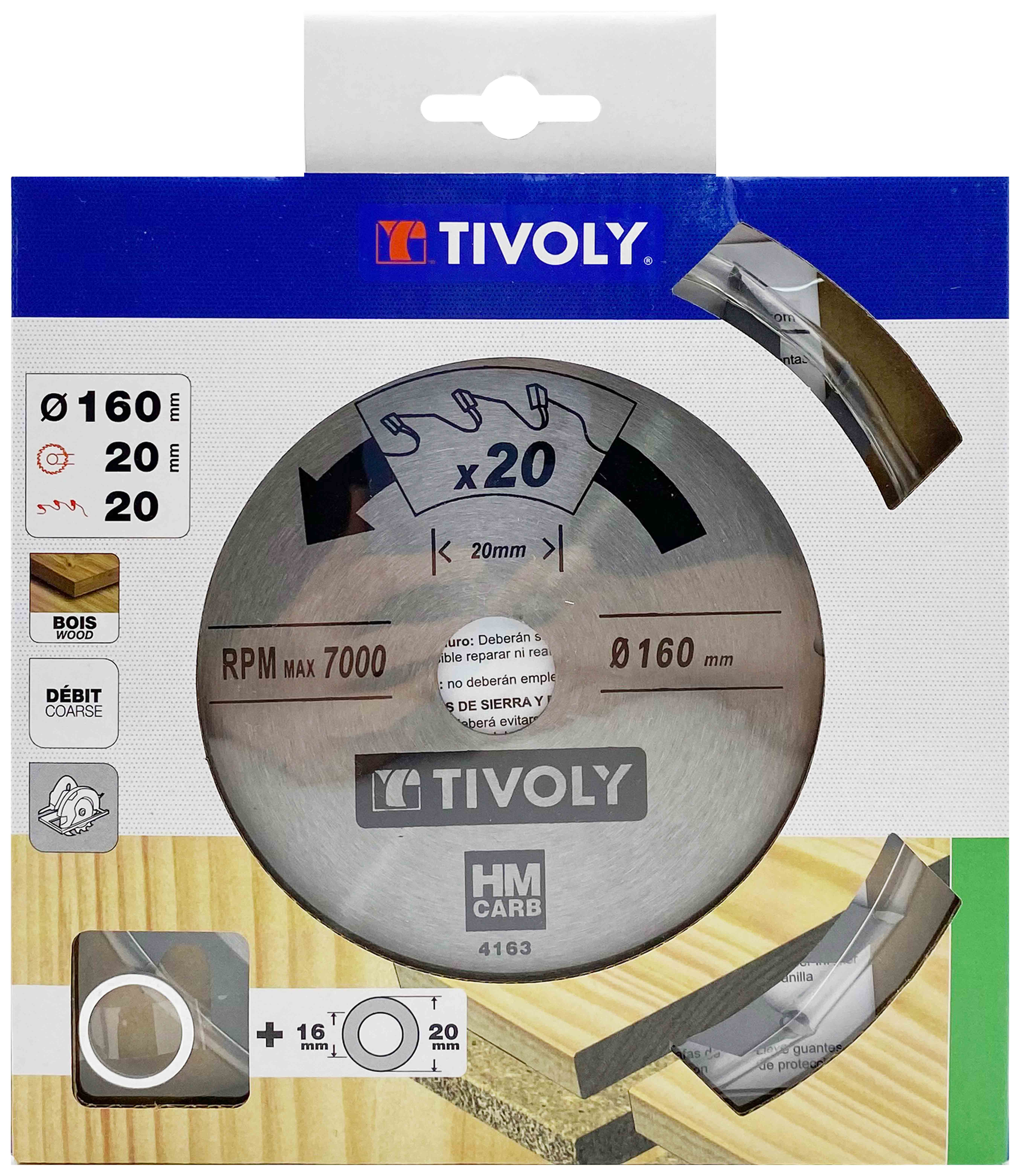 Lame de scie circulaire -Débit - Pour Bois et plâtre -Pour scie portative Ø: 160 x Ø2: 20 x Z: 20 TIVOLY - XT50514004163