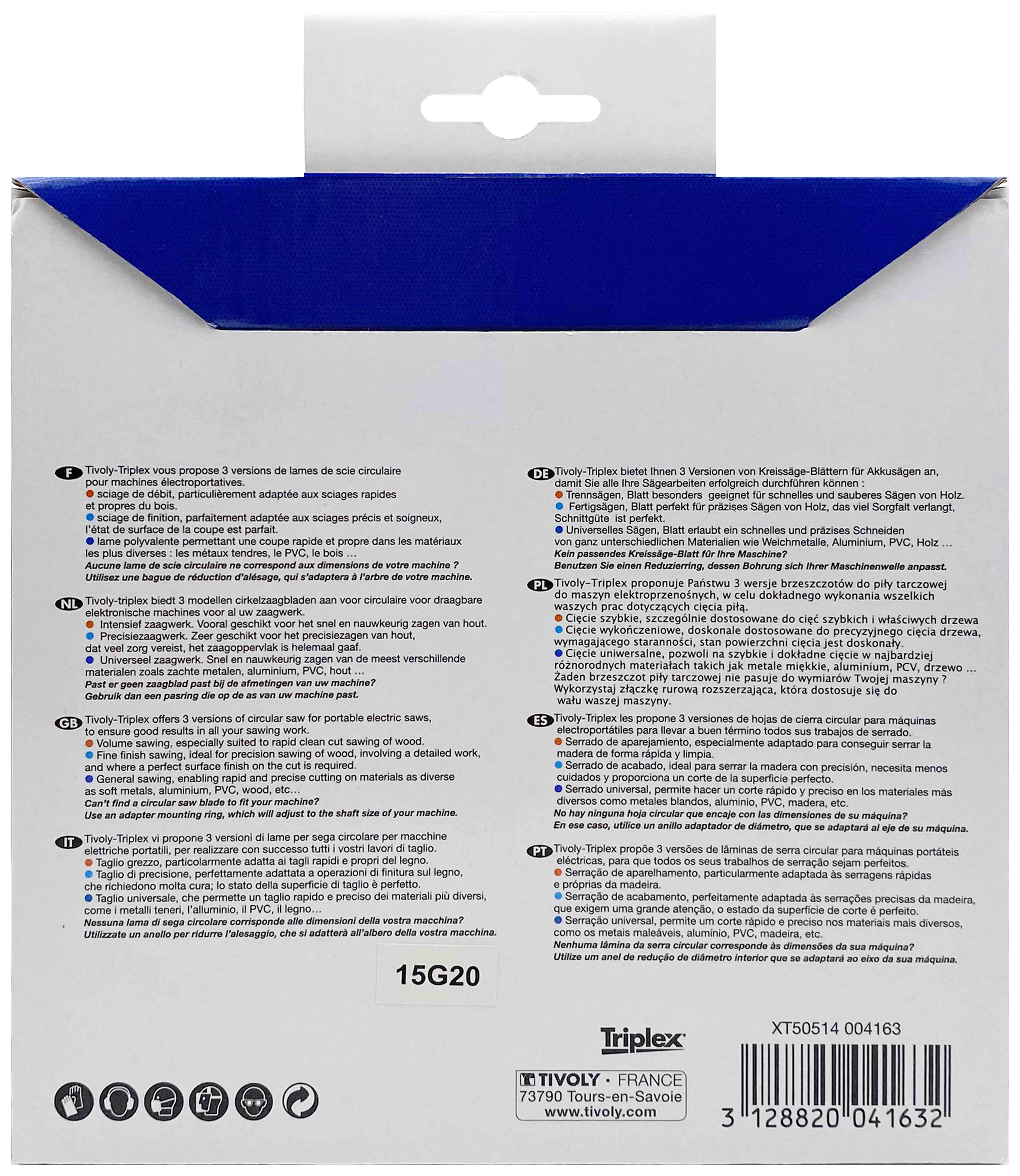 Lame de scie circulaire -Débit - Pour Bois et plâtre -Pour scie portative Ø: 160 x Ø2: 20 x Z: 20 TIVOLY - XT50514004163