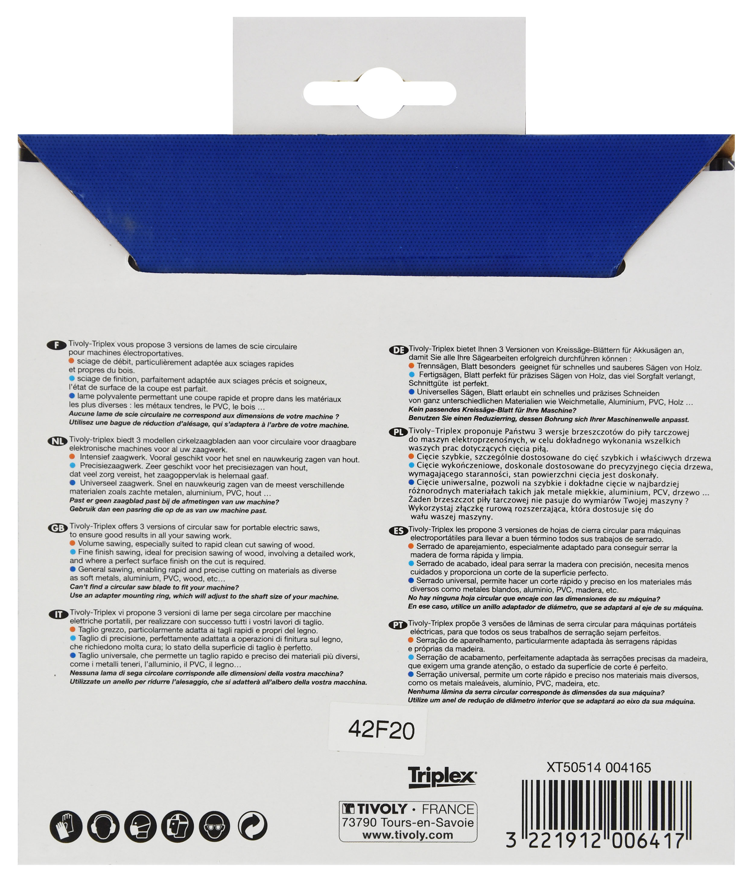 Lame de scie circulaire -Finition - Pour Bois dur, stratifié, parquet -Pour scie portative Ø: 140 x Ø2: 20 x Z: 30 TIVOLY - XT50514004165