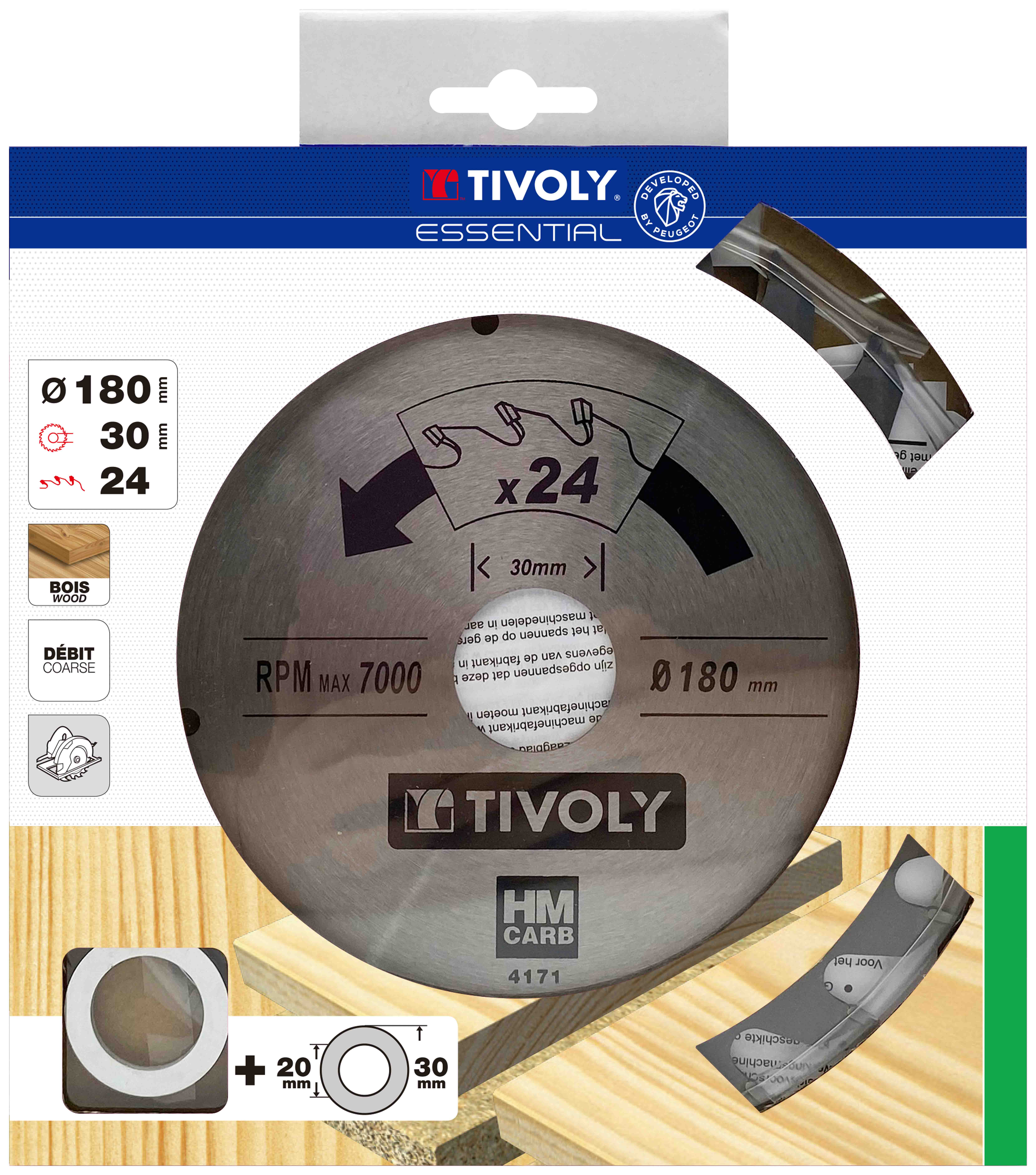 Lame de scie circulaire -Débit - Pour Bois et plâtre -Pour scie portative Ø: 180 x Ø2: 30 x Z: 24 TIVOLY - XT50514004171