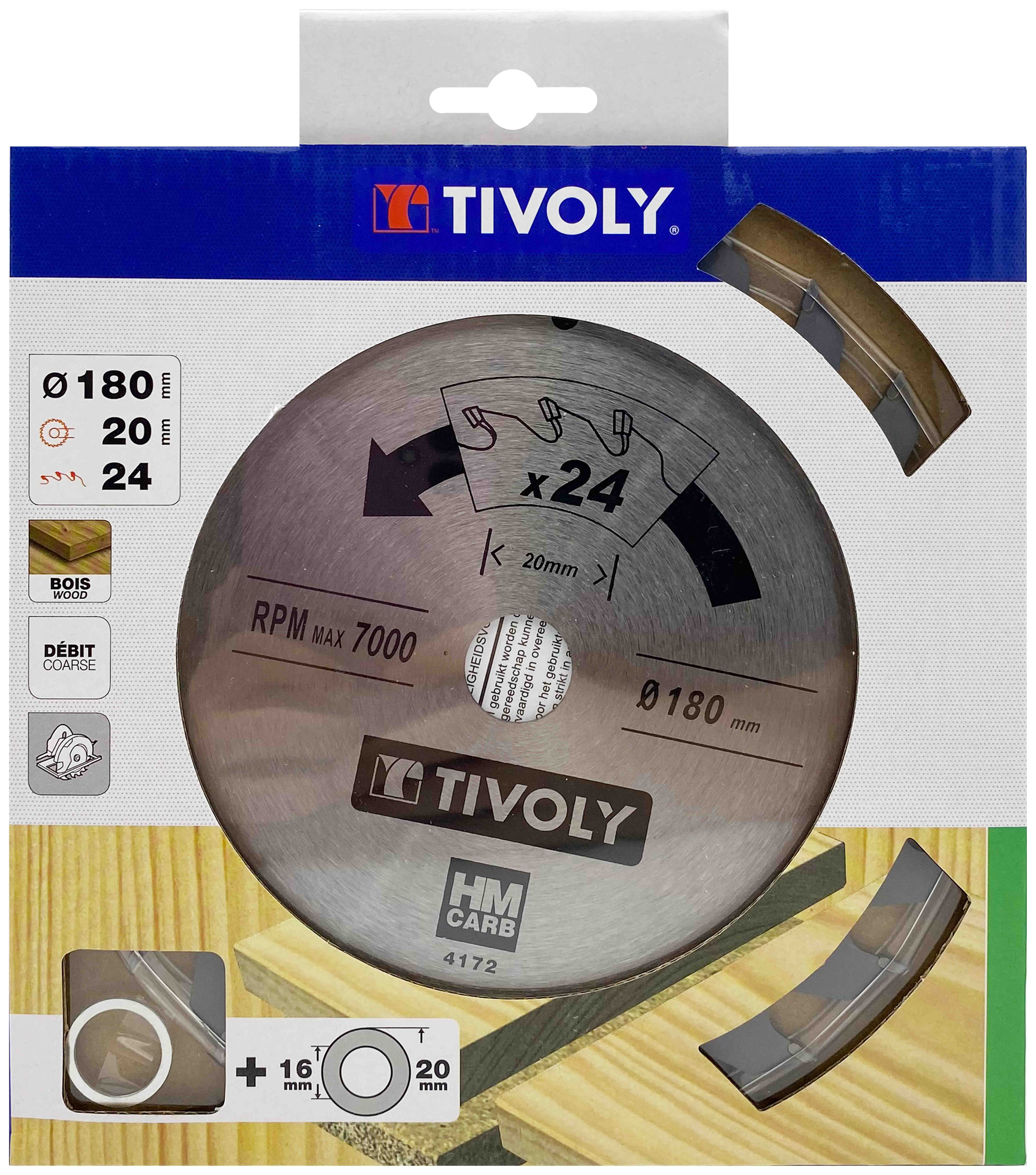 Lame de scie circulaire -Débit - Pour Bois et plâtre -Pour scie portative Ø: 180 x Ø2: 20 x Z: 24 TIVOLY - XT50514004172