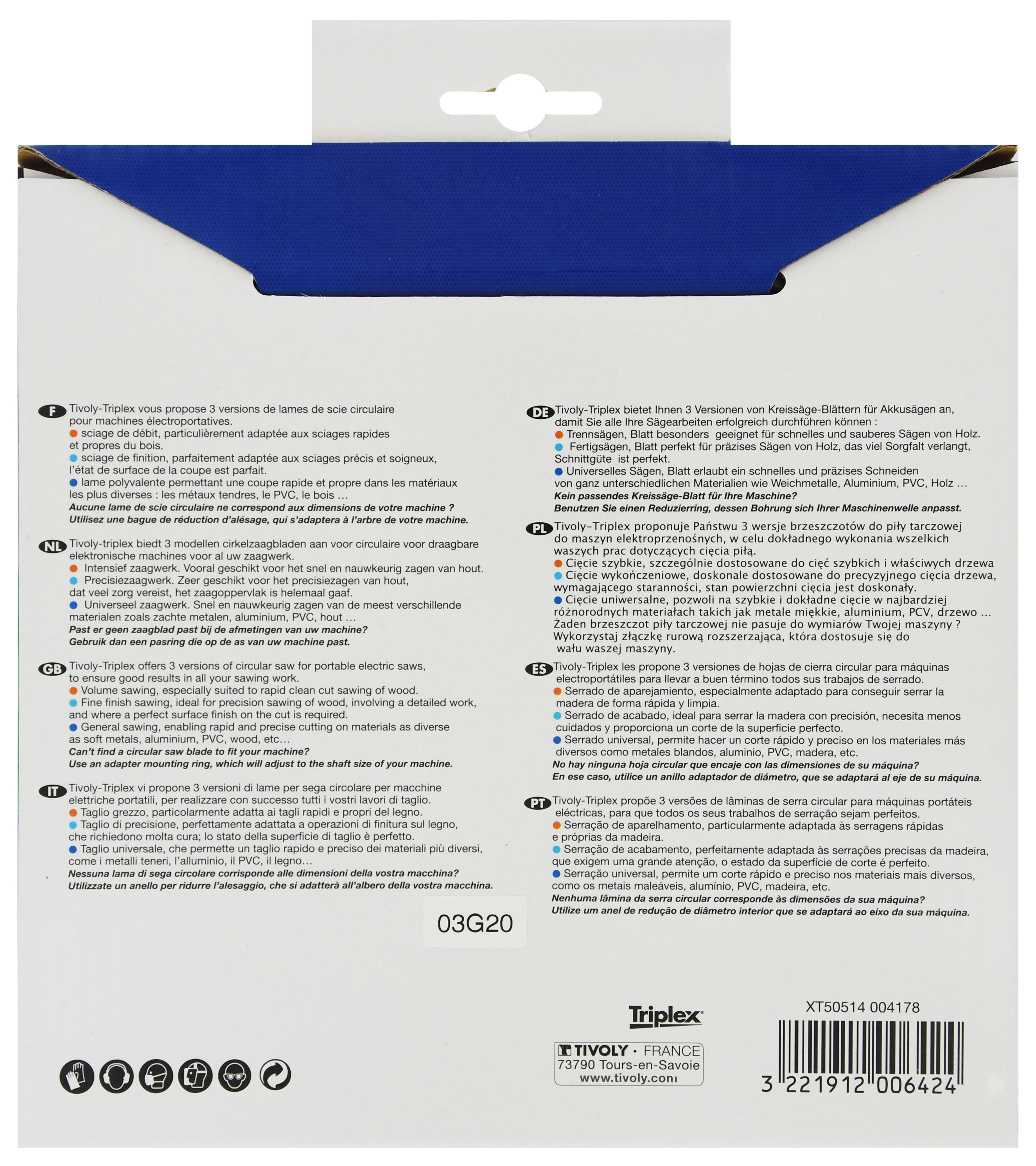Lame de scie circulaire -Finition - Pour Bois dur, stratifié, parquet -Pour scie portative Ø: 184 x Ø2: 30 x Z: 40 TIVOLY - XT50514004178