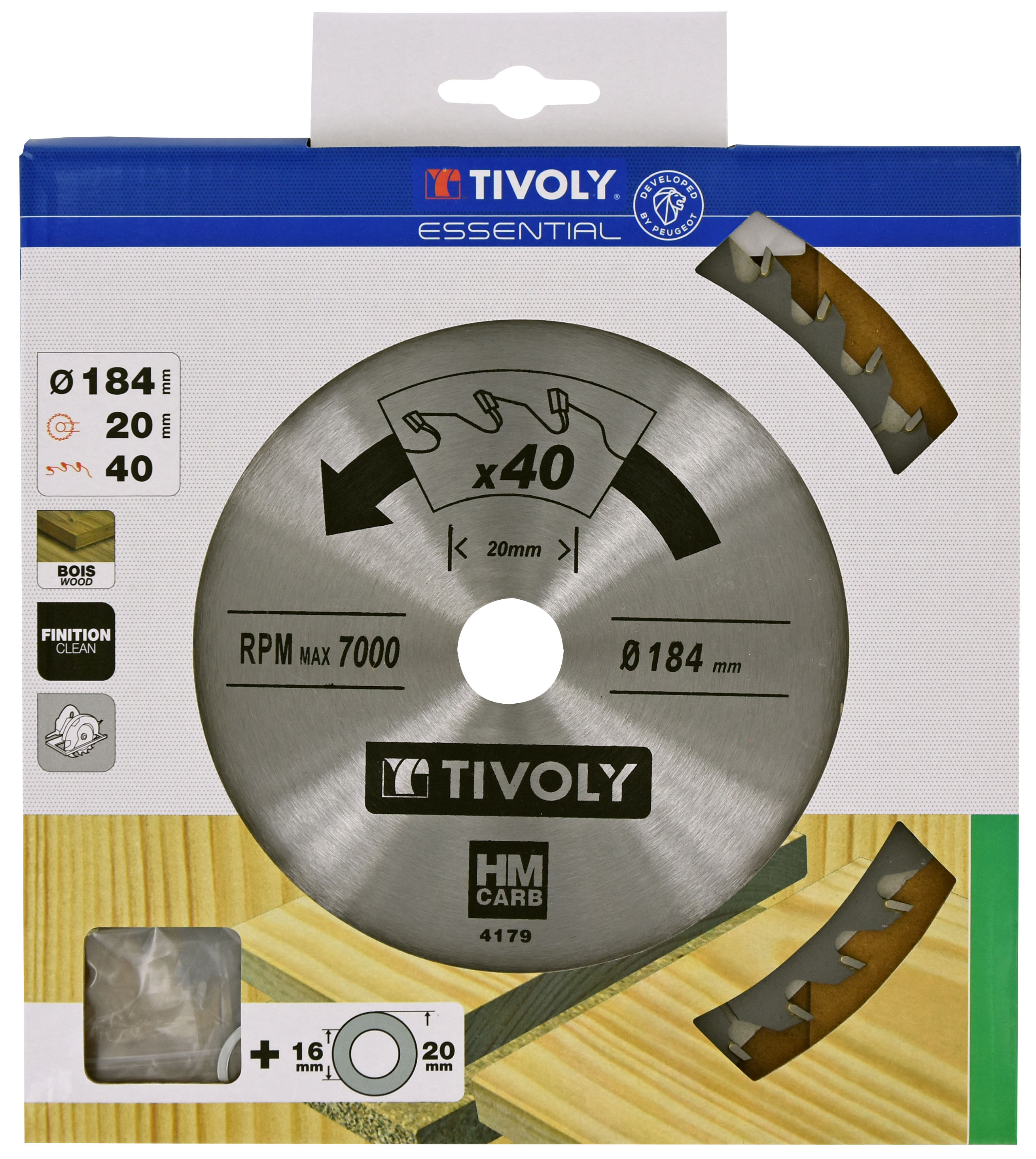 Lame de scie circulaire -Finition - Pour Bois dur, stratifié, parquet -Pour scie portative Ø: 184 x Ø2: 20 x Z: 40 TIVOLY - XT50514004179