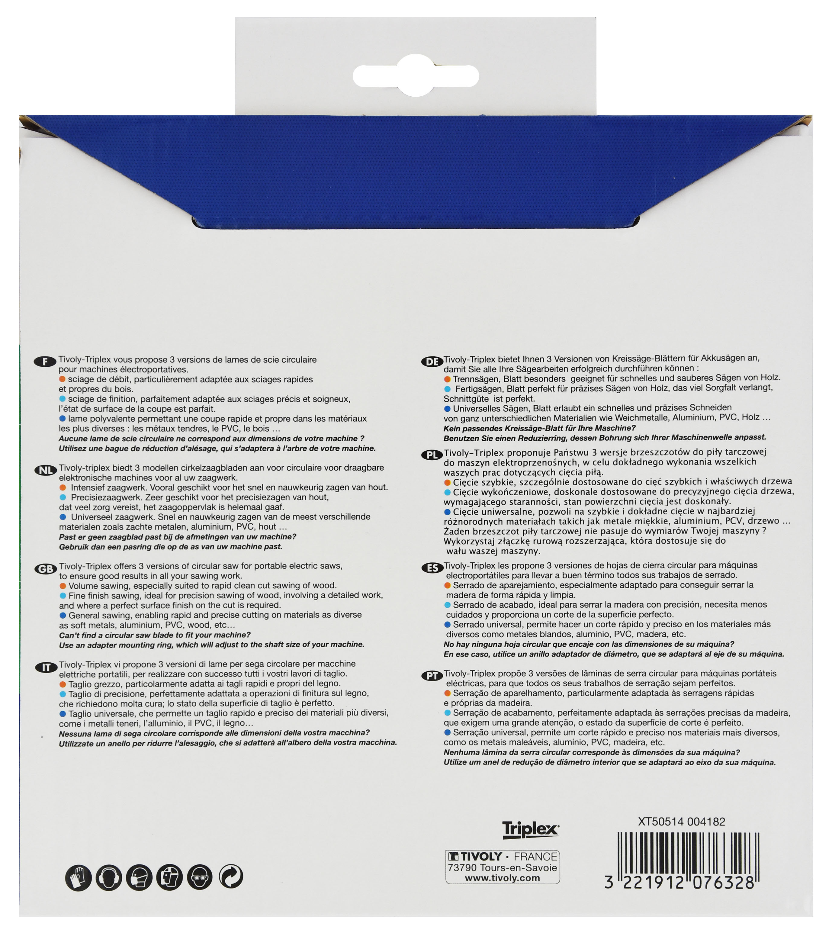 Lame de scie circulaire -Débit - Pour Bois et plâtre -Pour scie portative Ø: 190 x Ø2: 16 x Z: 24 TIVOLY - XT50514004182