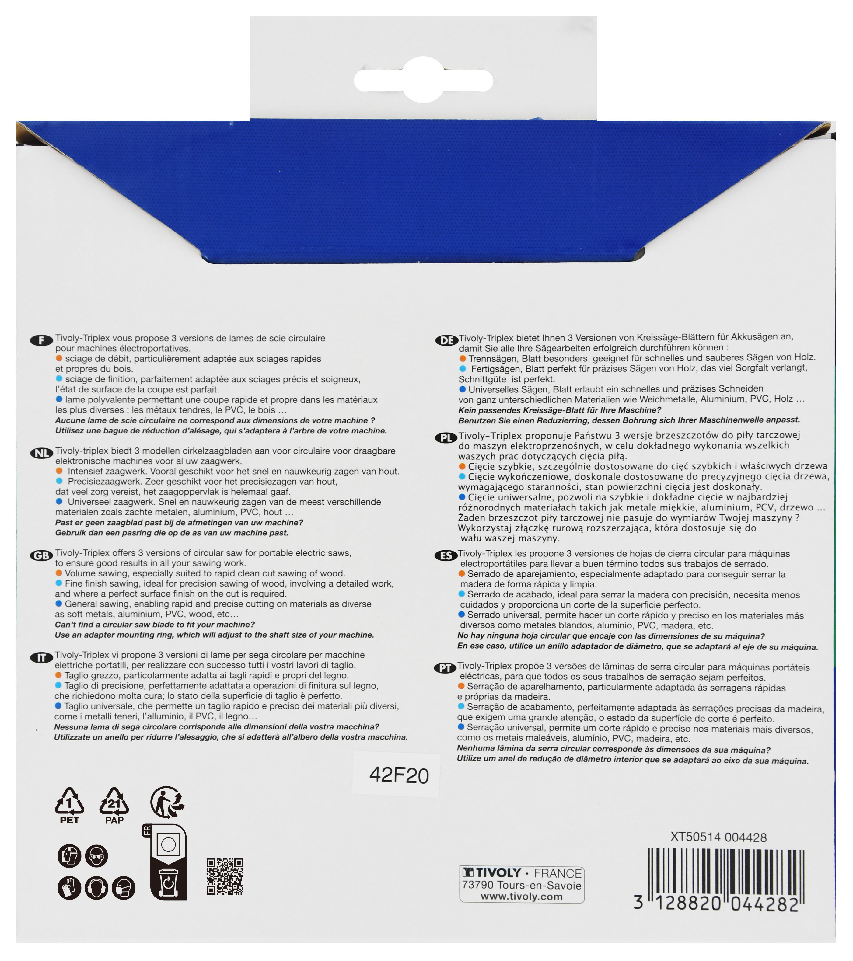 Lame de scie circulaire -Finition - Pour Bois dur, stratifié, parquet -Pour scie portative Ø: 180 x Ø2: 20 x Z: 40 TIVOLY - XT50514004428