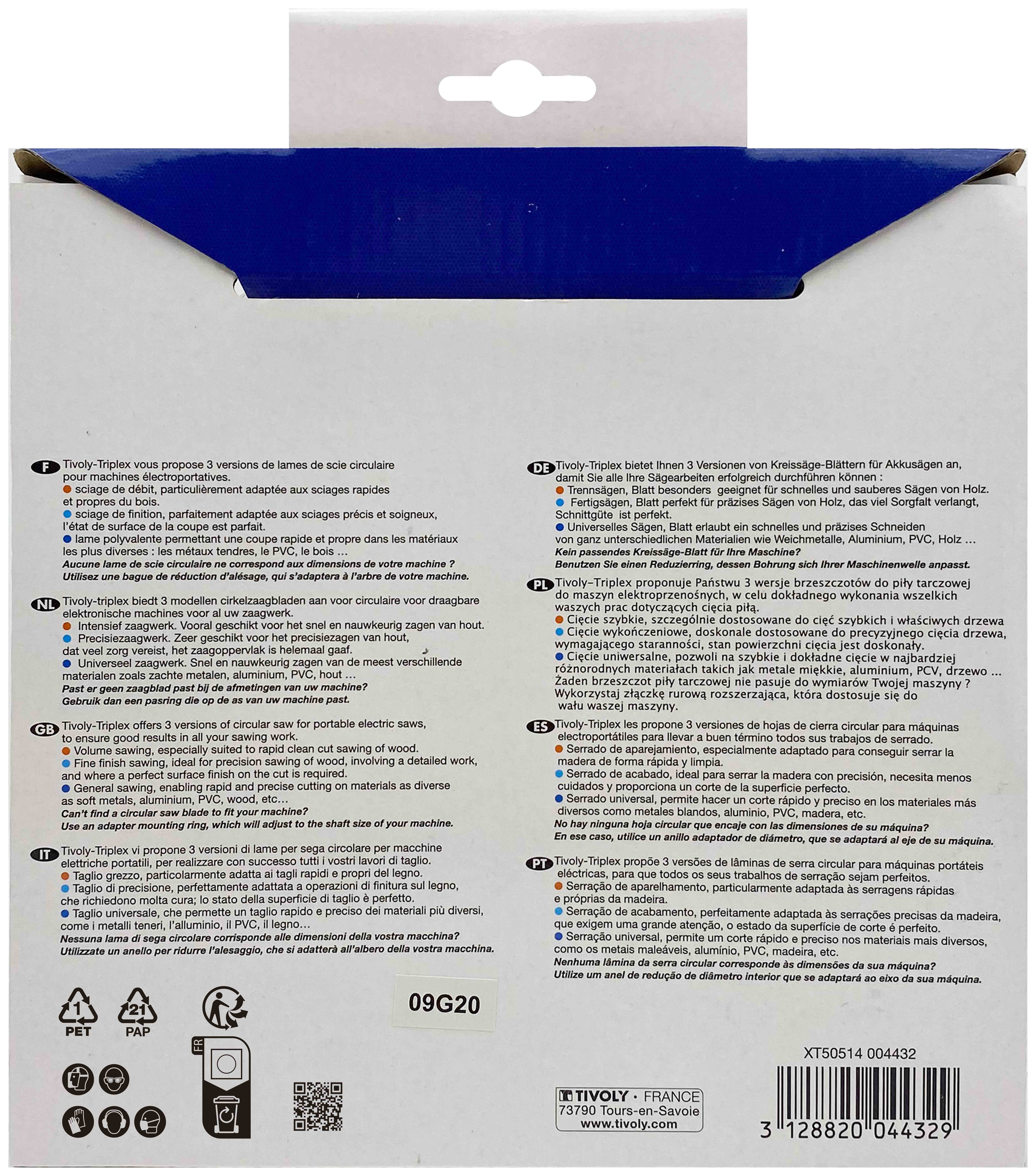 Lame de scie circulaire -Débit - Pour Bois et plâtre -Pour scie portative Ø: 190 x Ø2: 20 x Z: 24 TIVOLY - XT50514004432