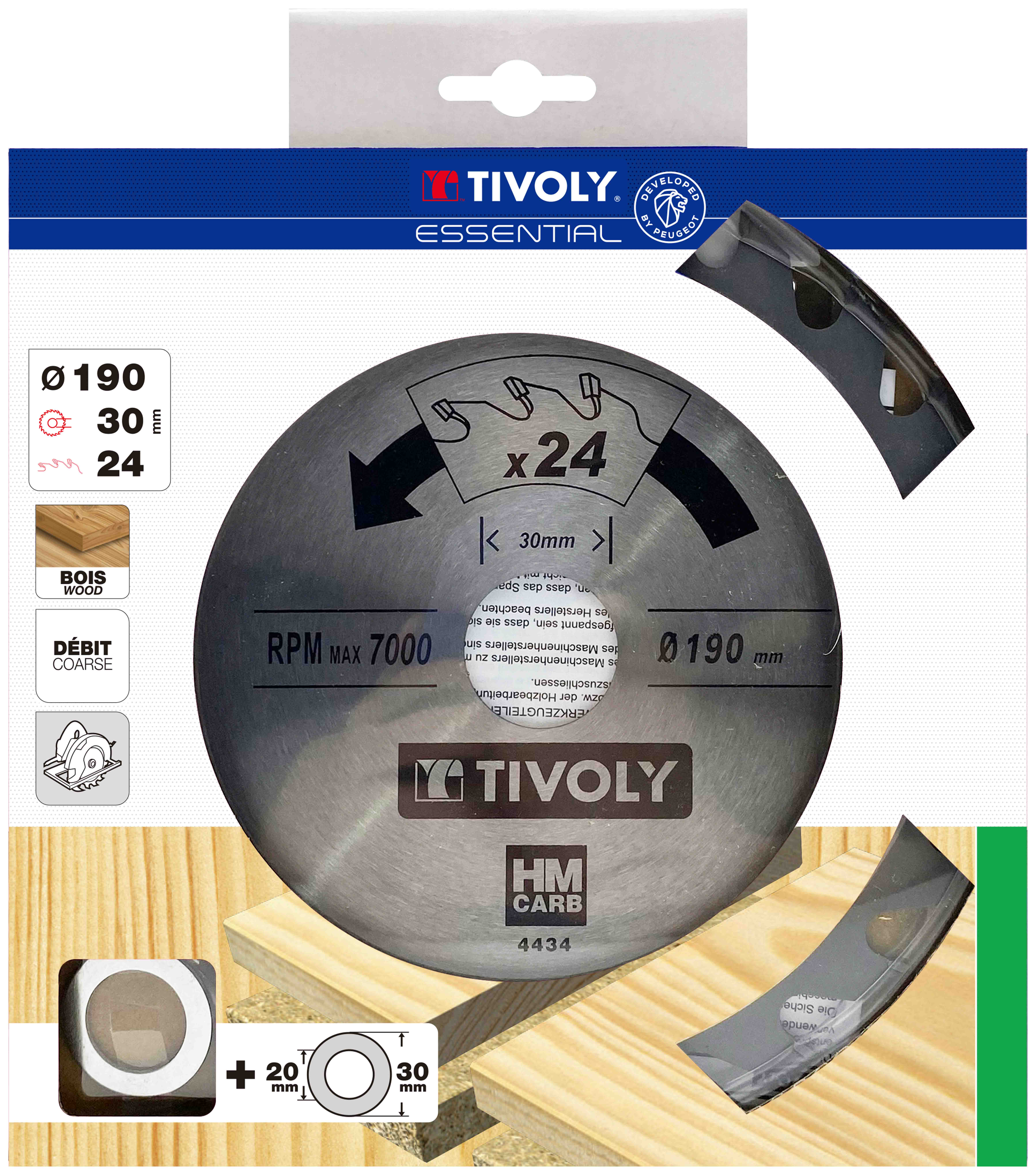 Lame de scie circulaire -Débit - Pour Bois et plâtre -Pour scie portative Ø: 190 x Ø2: 30 x Z: 24 TIVOLY - XT50514004434