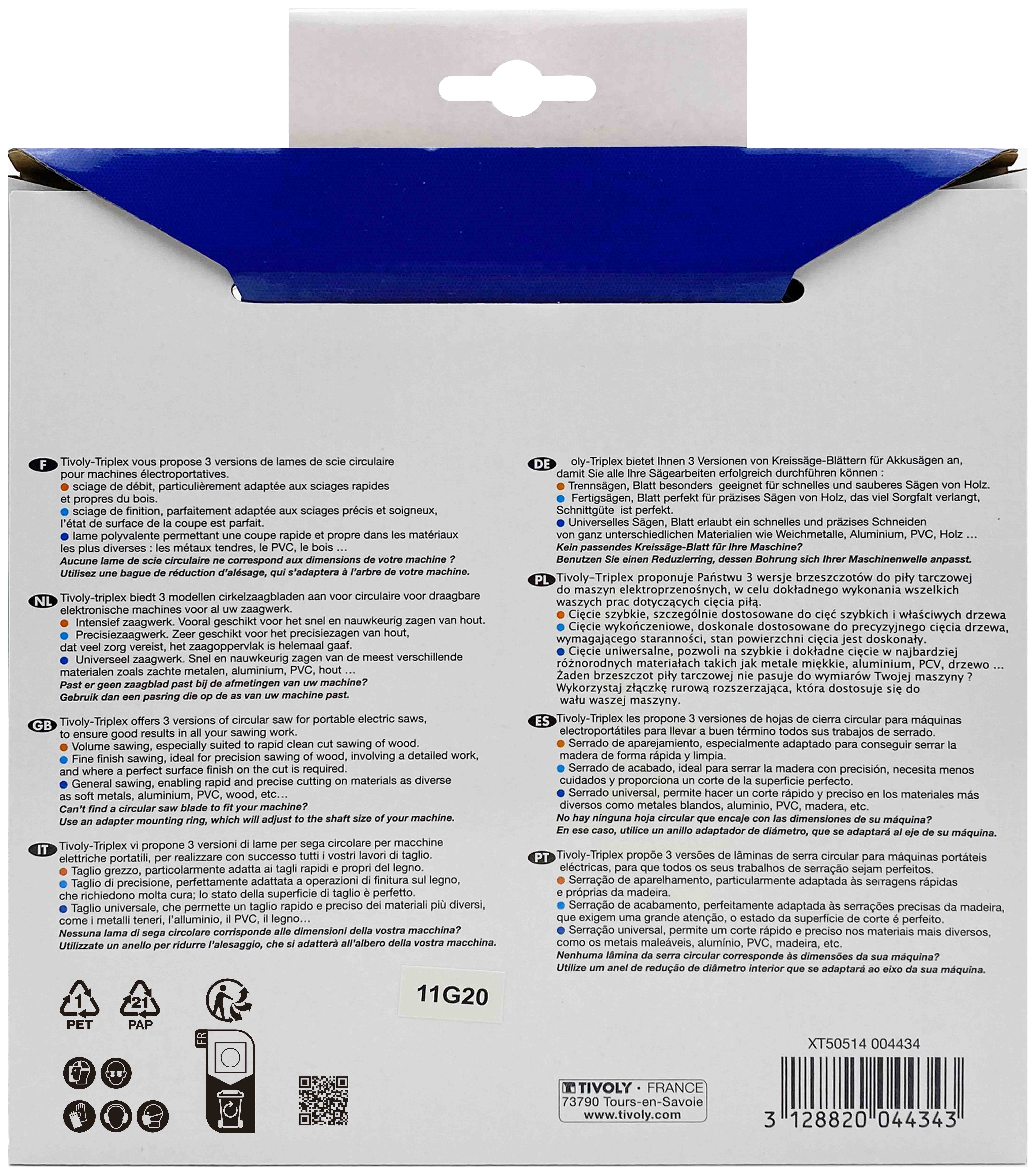 Lame de scie circulaire -Débit - Pour Bois et plâtre -Pour scie portative Ø: 190 x Ø2: 30 x Z: 24 TIVOLY - XT50514004434