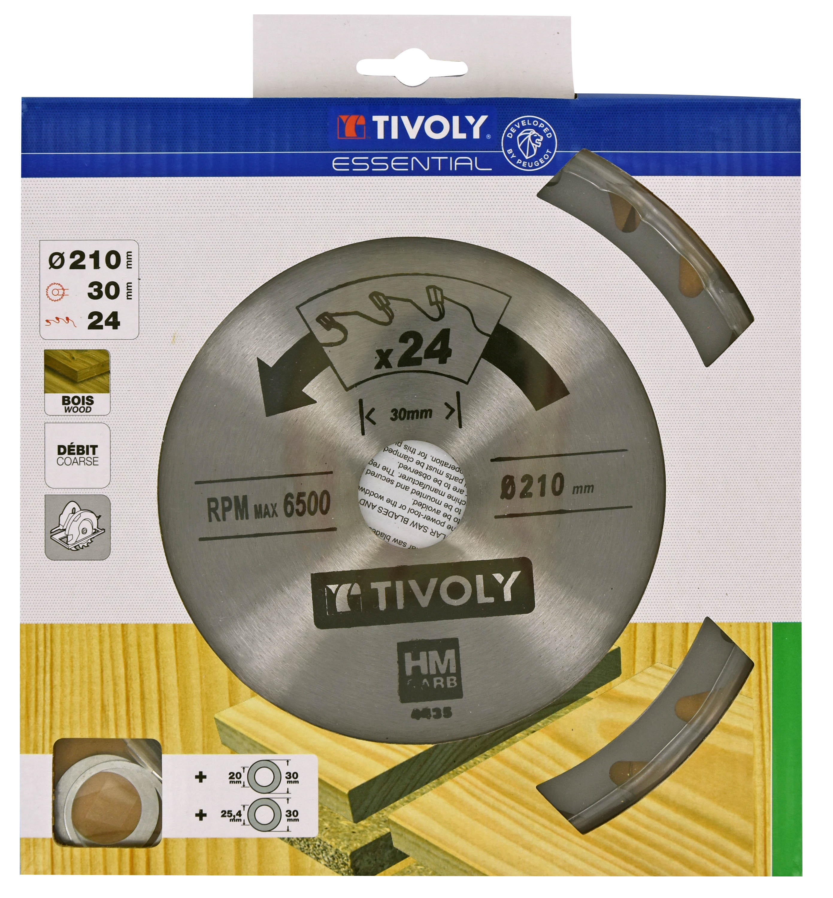 Lame de scie circulaire -Débit - Pour Bois et plâtre -Pour scie portative Ø: 210 x Ø2: 30 x Z: 24 TIVOLY - XT50514004435