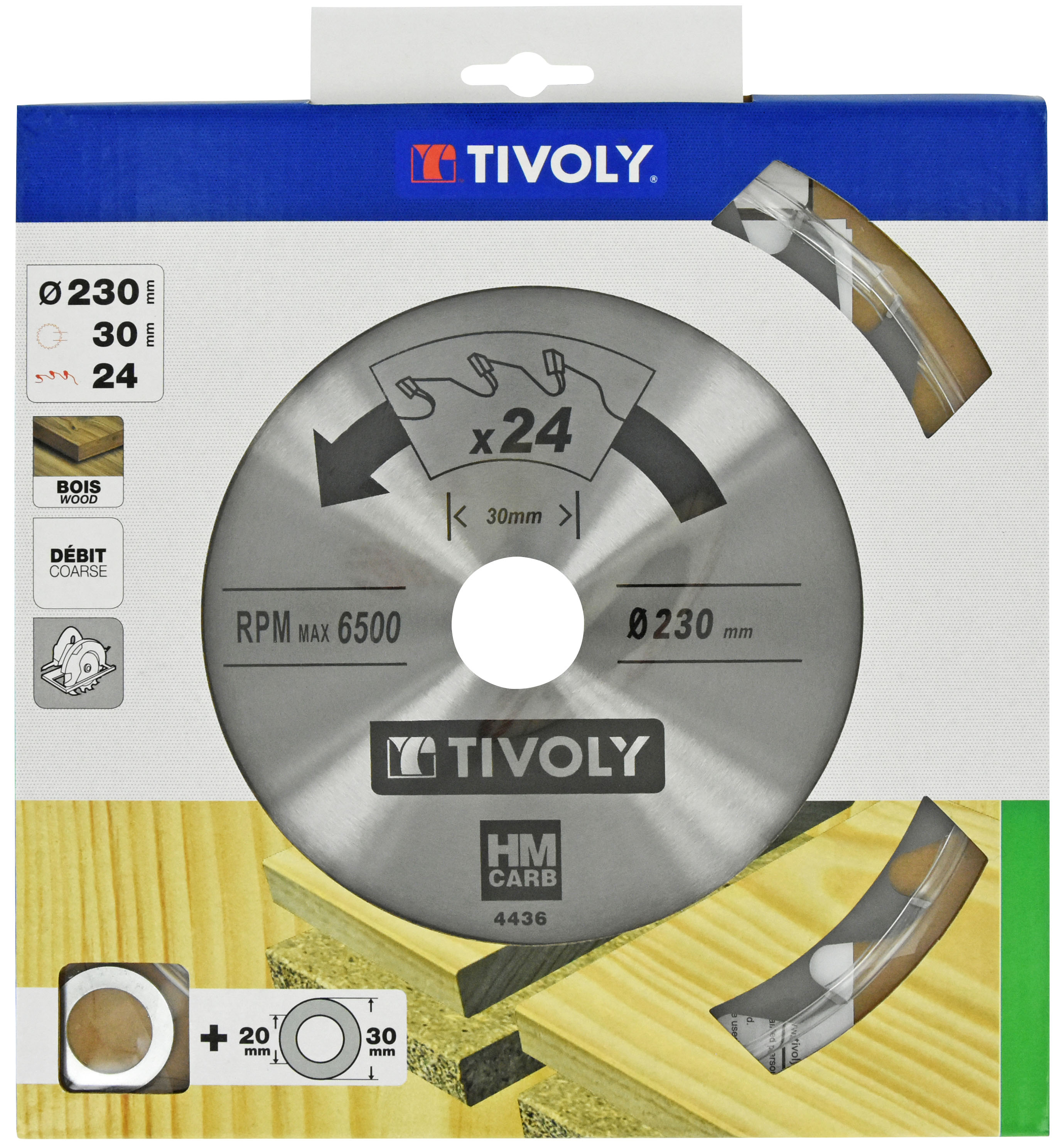 Lame de scie circulaire -Débit - Pour Bois et plâtre -Pour scie portative Ø: 230 x Ø2: 30 x Z: 24 TIVOLY - XT50514004436