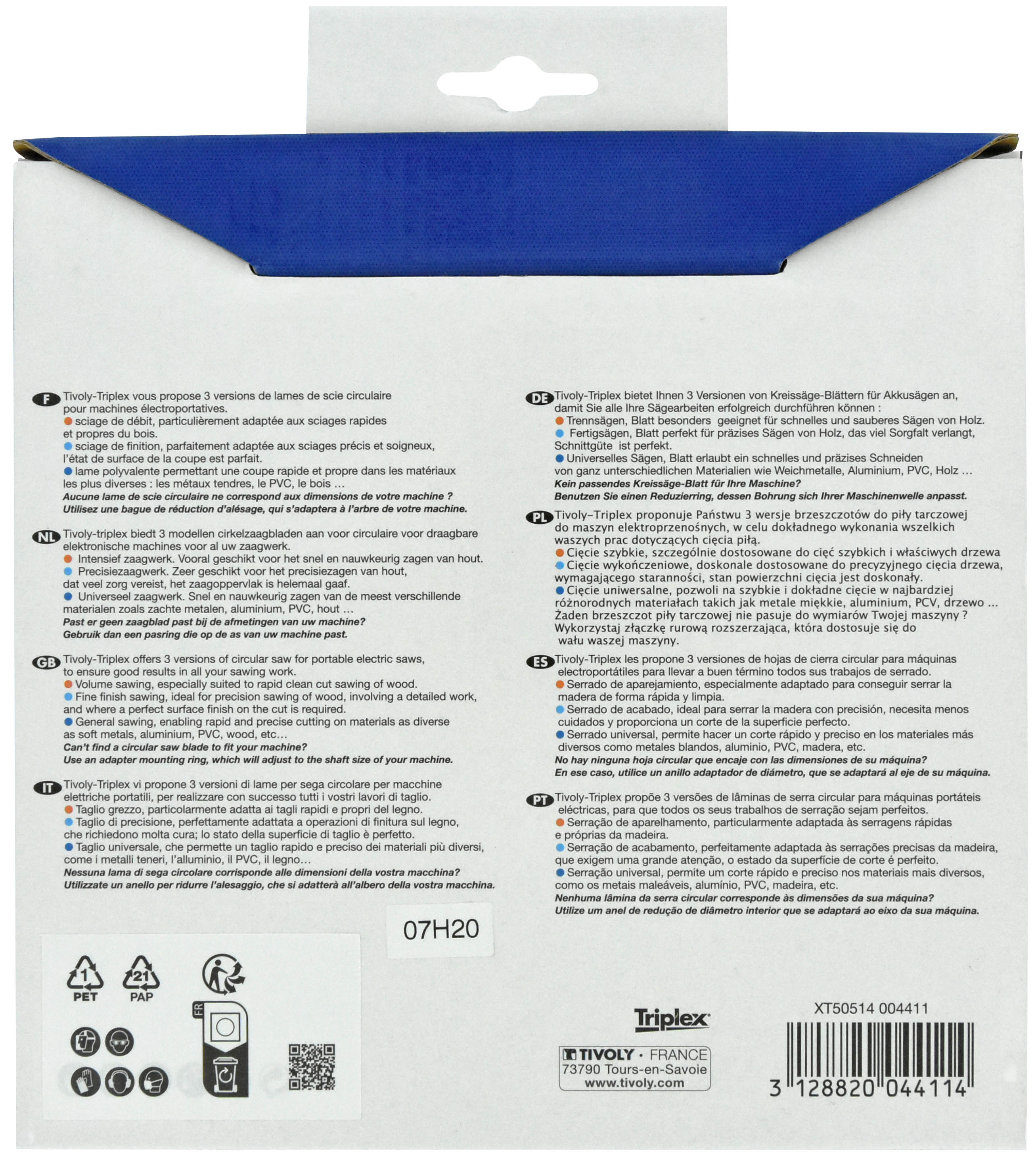 Lame de scie circulaire -Débit - Pour Bois et plâtre -Pour scie portative Ø: 230 x Ø2: 30 x Z: 24 TIVOLY - XT50514004436