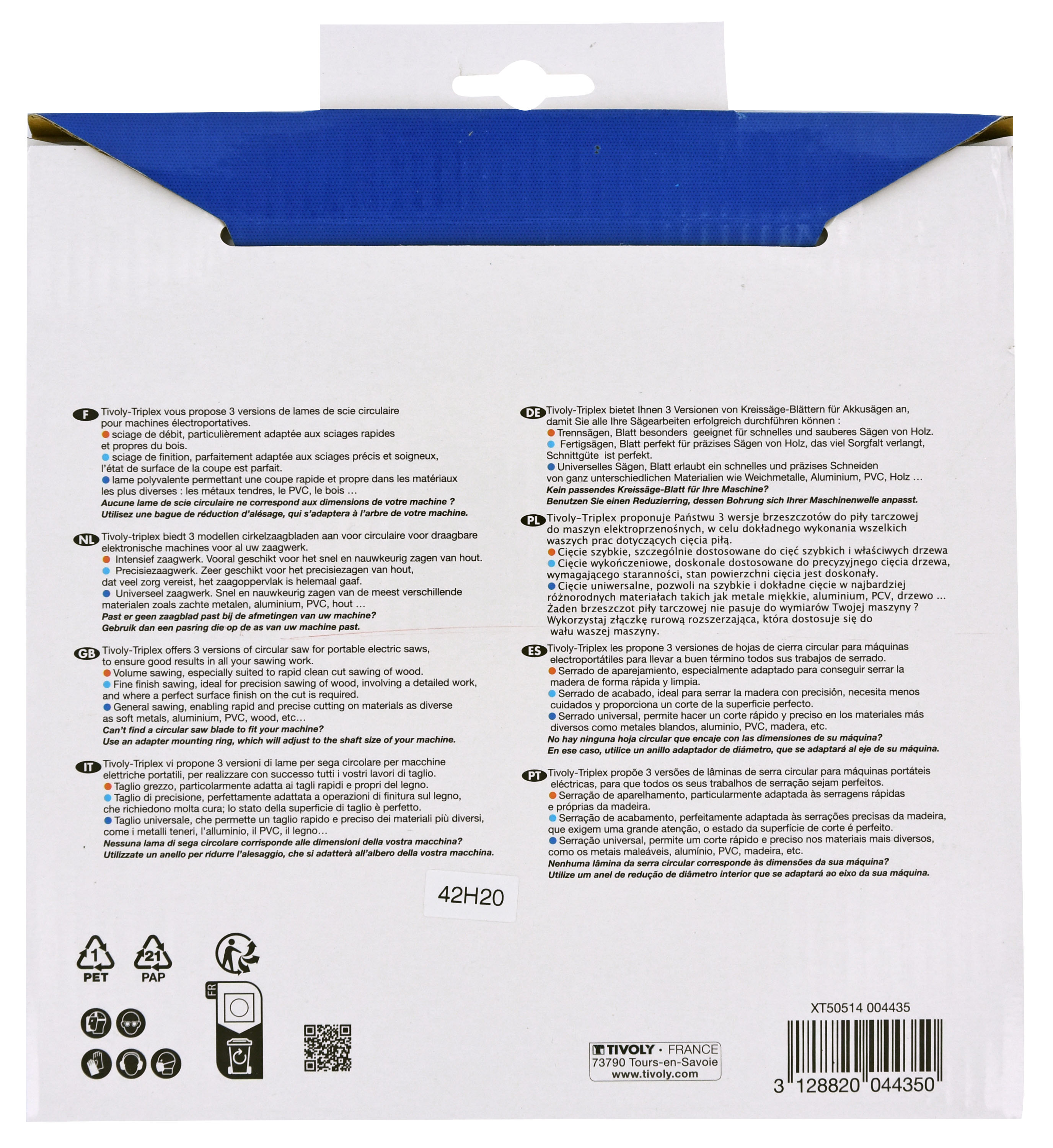 Lame de scie circulaire -Débit - Pour Bois et plâtre -Pour scie portative Ø: 235 x Ø2: 30 x Z: 24 TIVOLY - XT50514004438