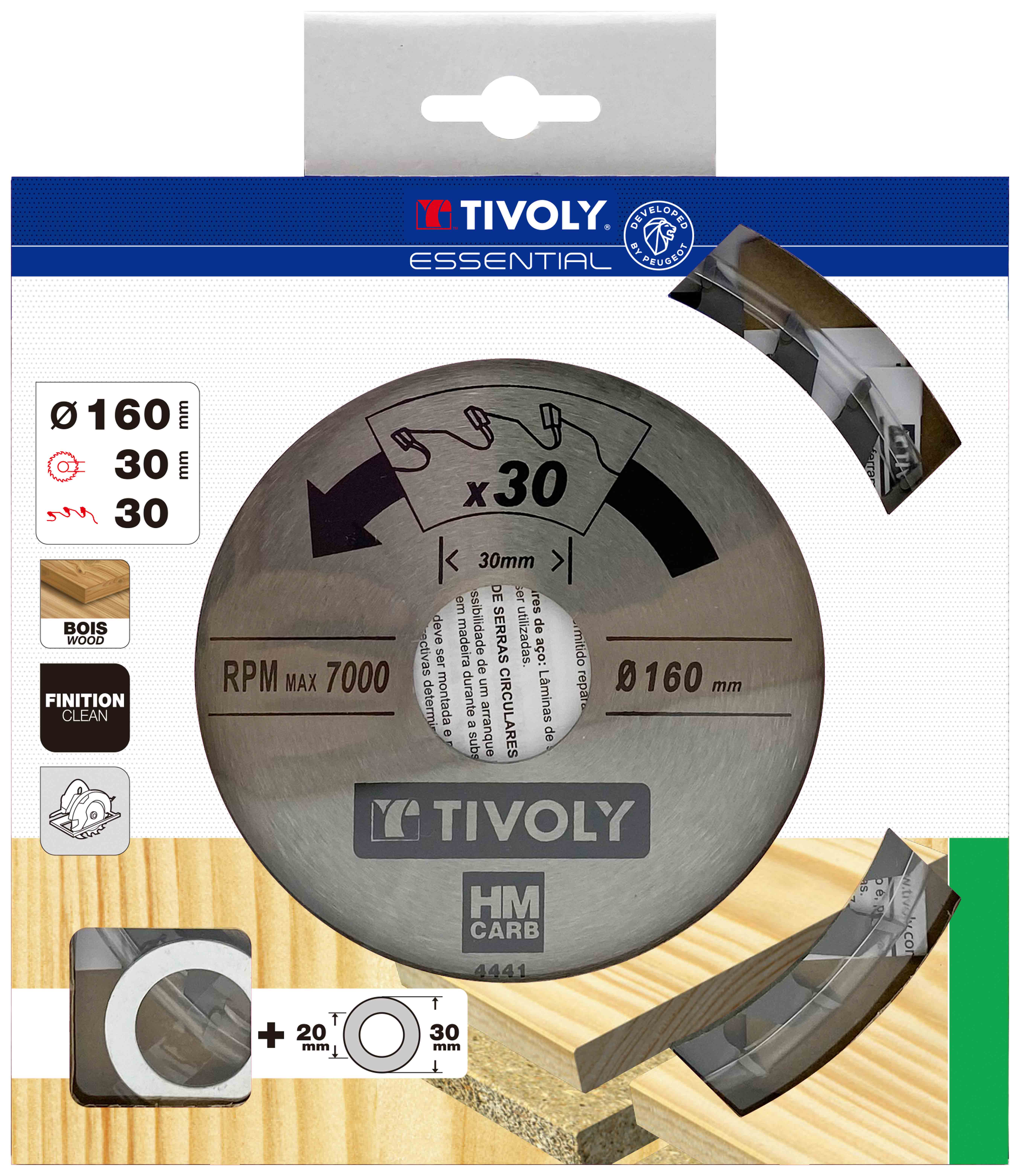 Lame de scie circulaire -Finition - Pour Bois dur, stratifié, parquet -Pour scie portative Ø: 160 x Ø2: 30 x Z: 30 TIVOLY - XT50514004441