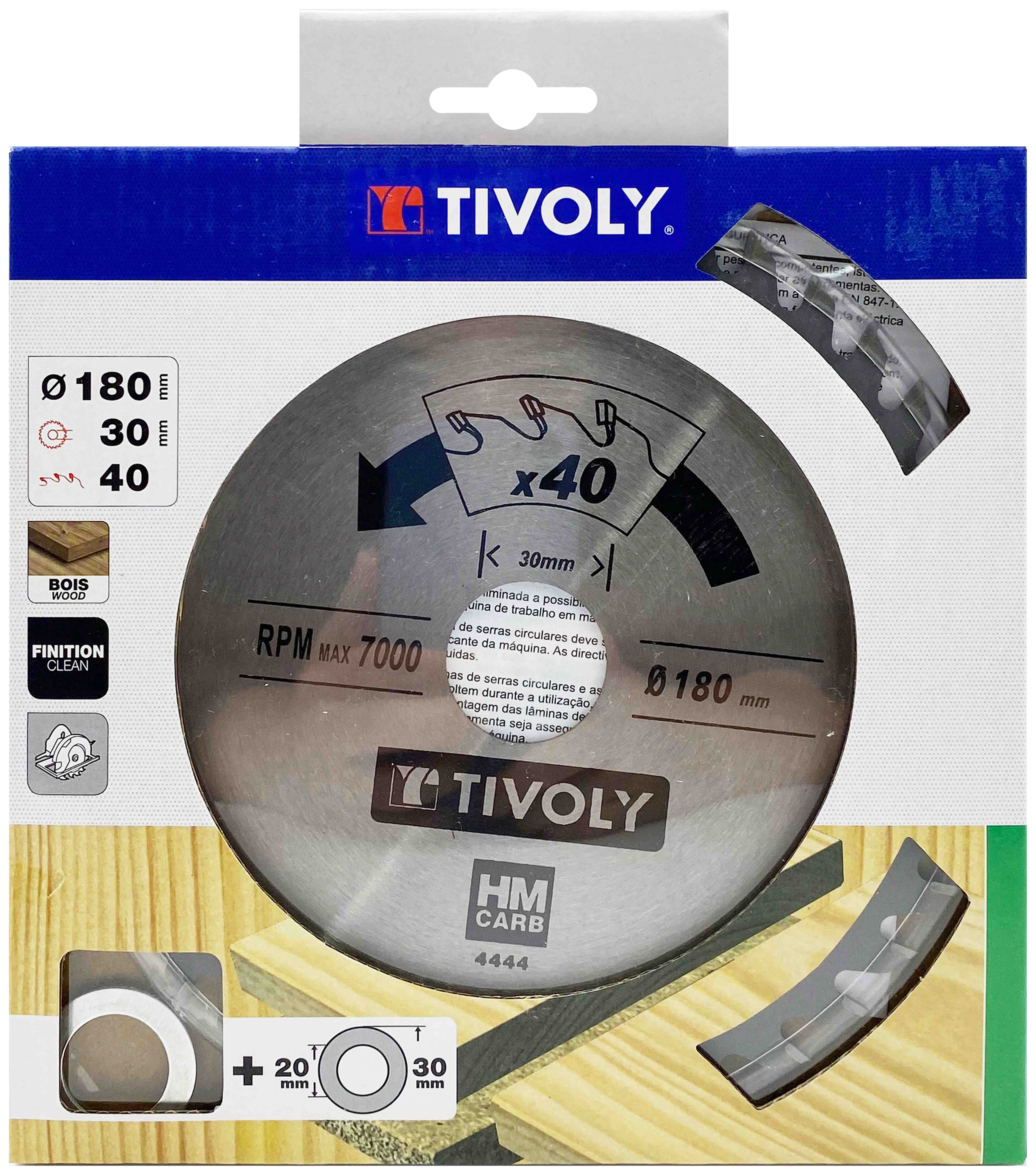 Lame de scie circulaire -Finition - Pour Bois dur, stratifié, parquet -Pour scie portative Ø: 180 x Ø2: 30 x Z: 40 TIVOLY - XT50514004444