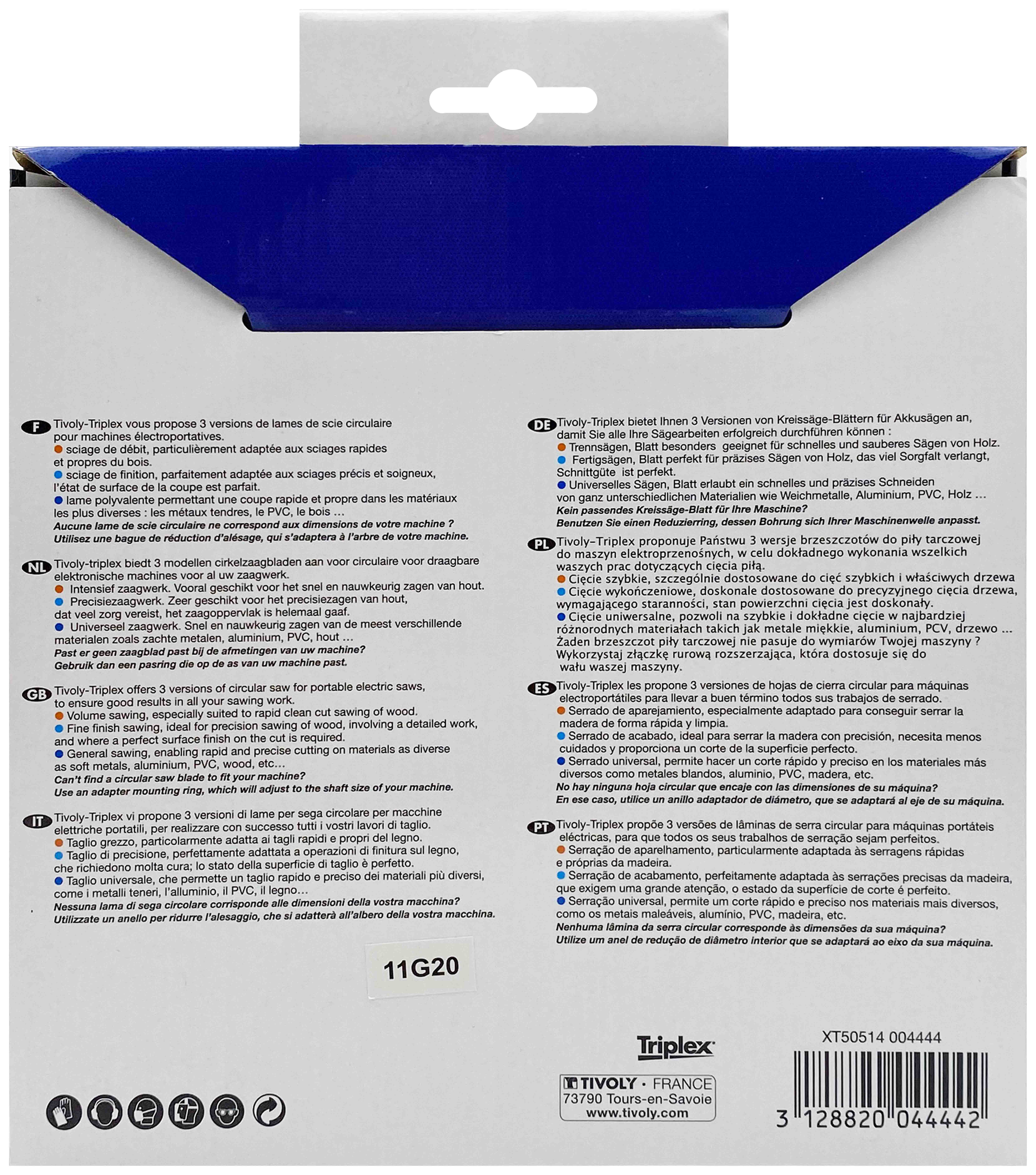 Lame de scie circulaire -Finition - Pour Bois dur, stratifié, parquet -Pour scie portative Ø: 180 x Ø2: 30 x Z: 40 TIVOLY - XT50514004444