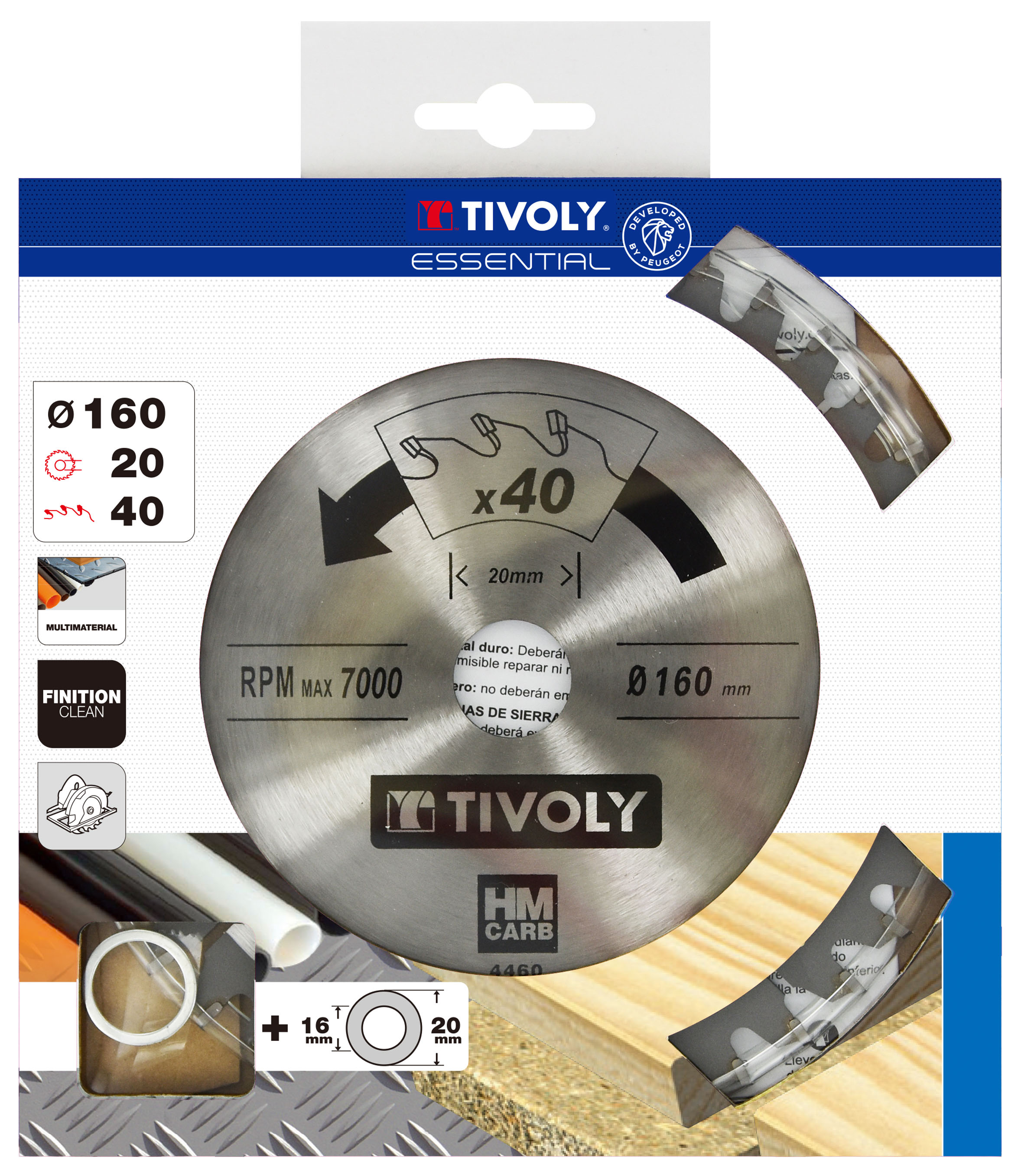 Lames de scie circulaire -Finition -Pour plastique, aluminium, bois durs -Pour scie portative Ø: 160 x Ø2: 20 x Z: 40 TIVOLY - XT50514004460