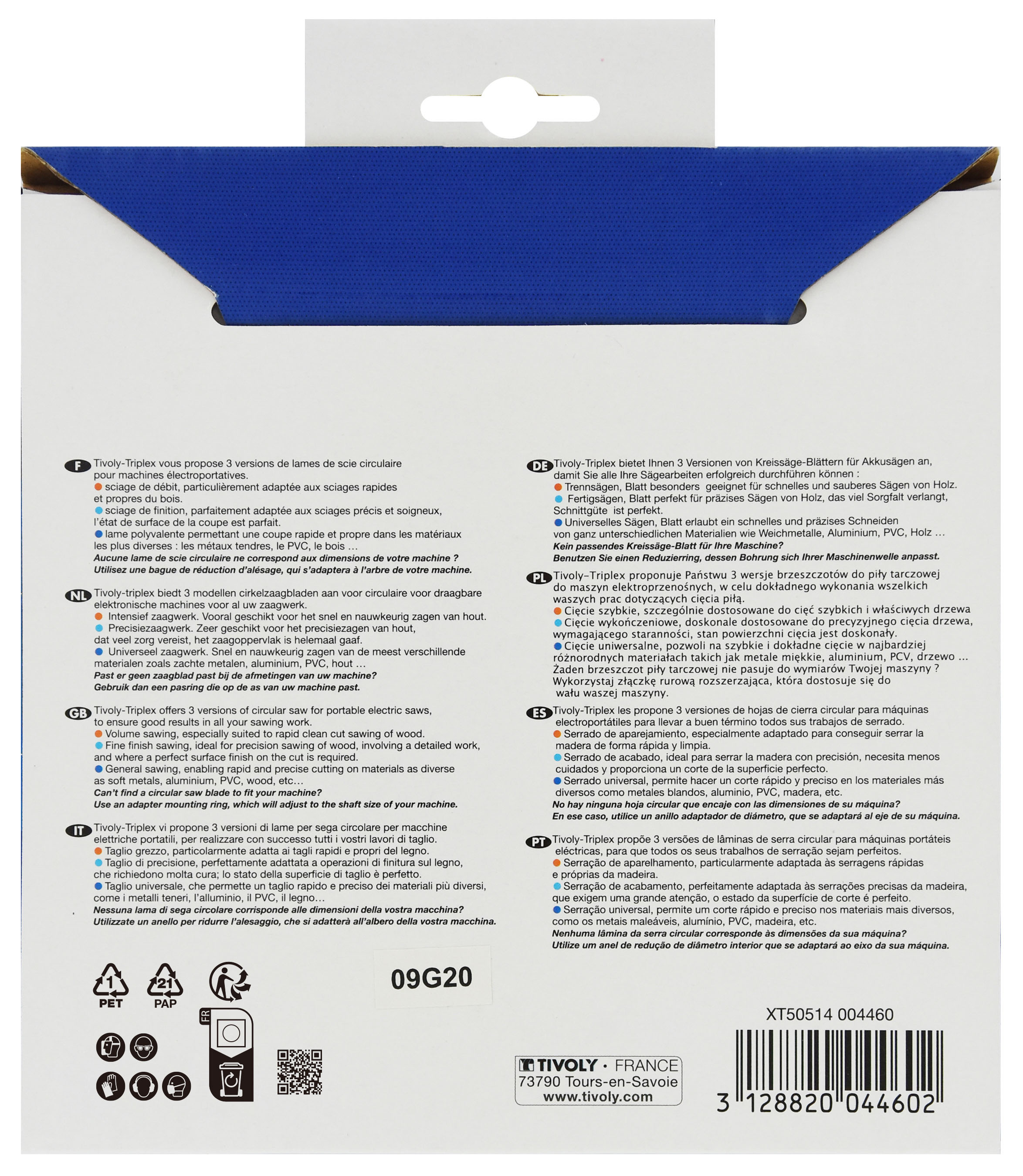 Lames de scie circulaire -Finition -Pour plastique, aluminium, bois durs -Pour scie portative Ø: 160 x Ø2: 20 x Z: 40 TIVOLY - XT50514004460