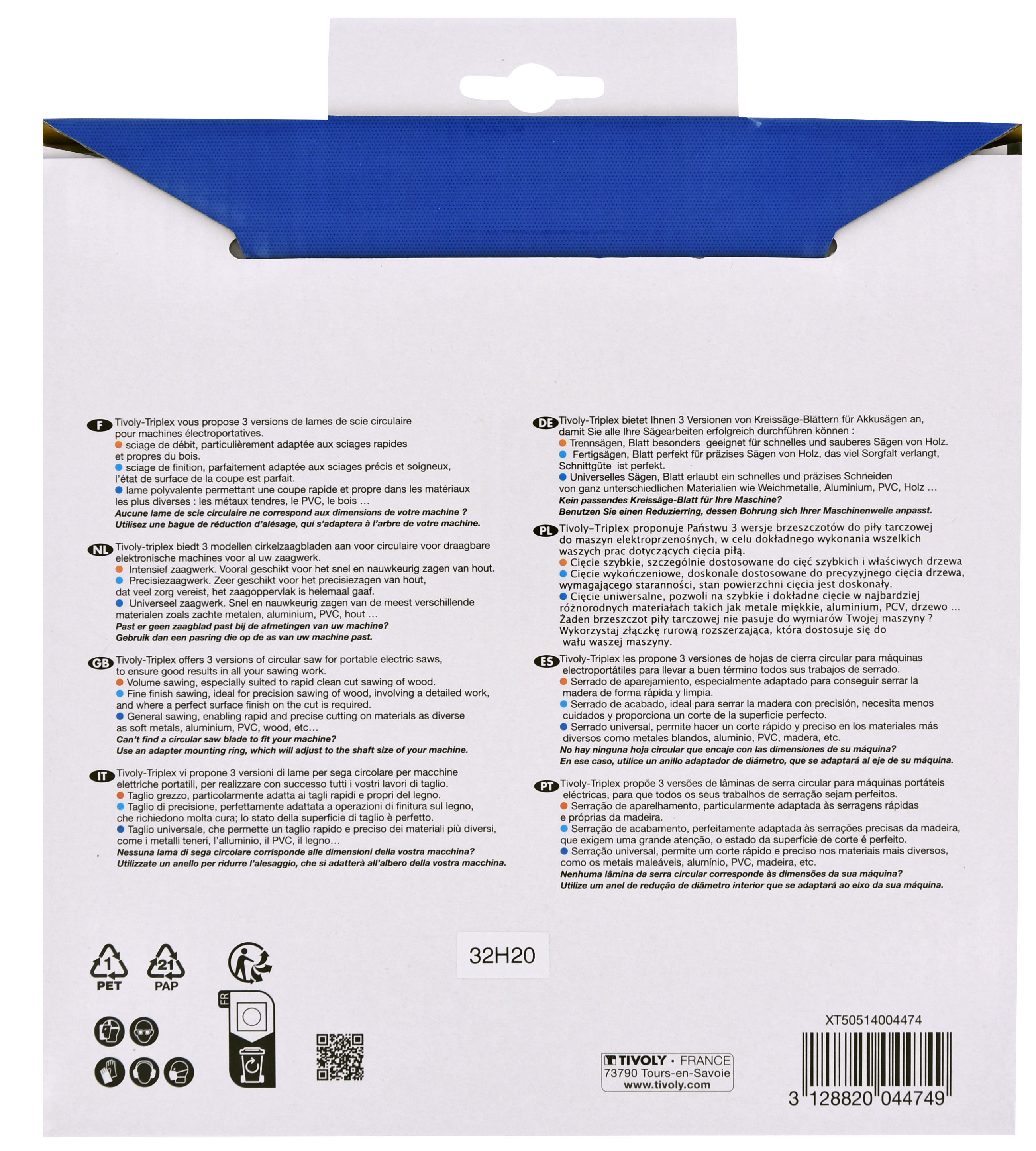 Lame de scie circulaire -Finition - Pour Bois dur, stratifié, parquet -Pour scie radiale Ø: 305 x Ø2: 30 x Z: 96 TIVOLY - XT50514004479