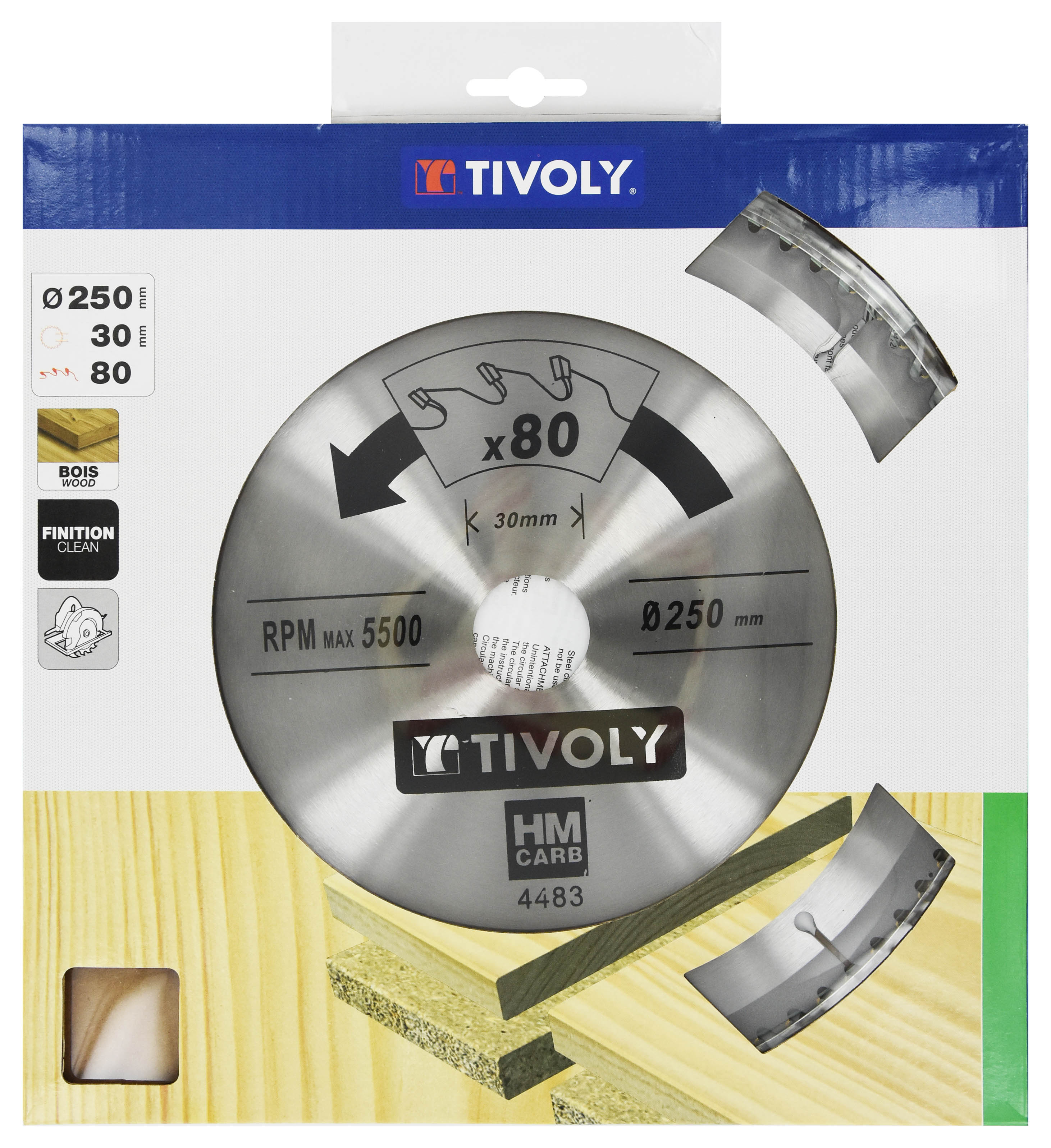Lame de scie circulaire -Finition - Pour Bois dur, stratifié, parquet -Pour scie de table Ø: 250 x Ø2: 30 x Z: 80 TIVOLY - XT50514004483