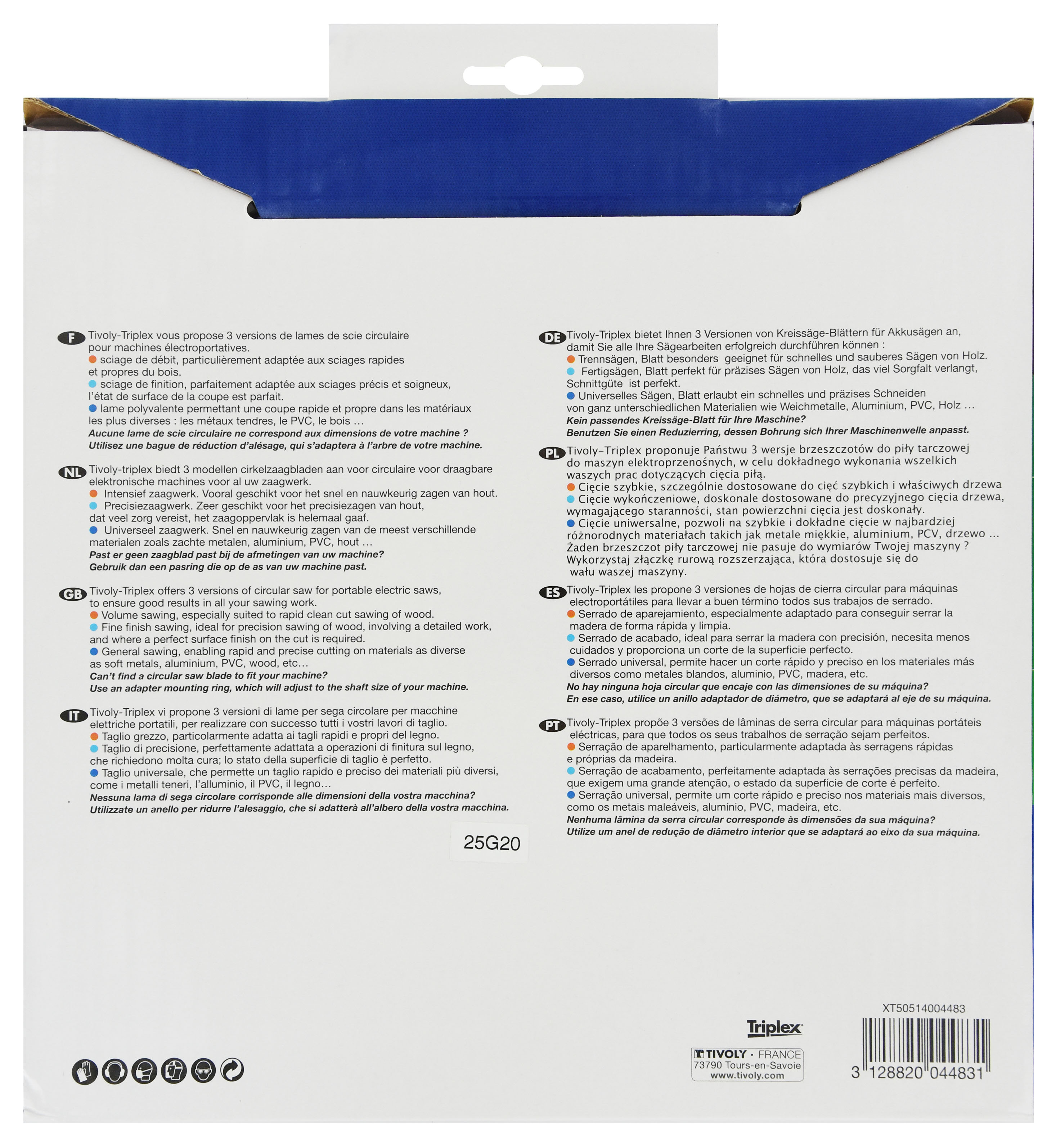 Lame de scie circulaire -Finition - Pour Bois dur, stratifié, parquet -Pour scie de table Ø: 250 x Ø2: 30 x Z: 80 TIVOLY - XT50514004483