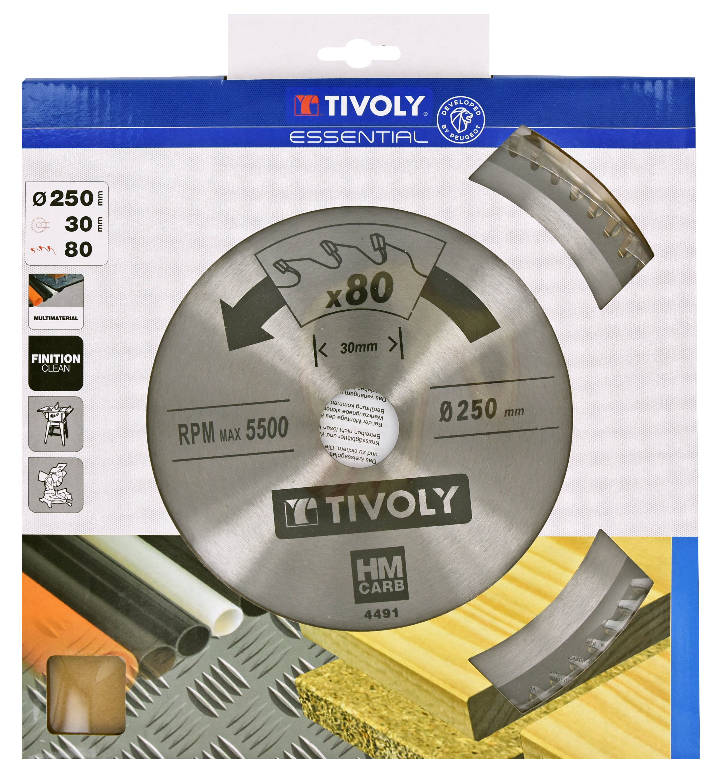 Lames de scie circulaire -Finition -Pour plastique, aluminium, Bois durs -Pour scie radiale et de table Ø: 250 x Ø2: 30 x Z: 80 TIVOLY - XT50514004491