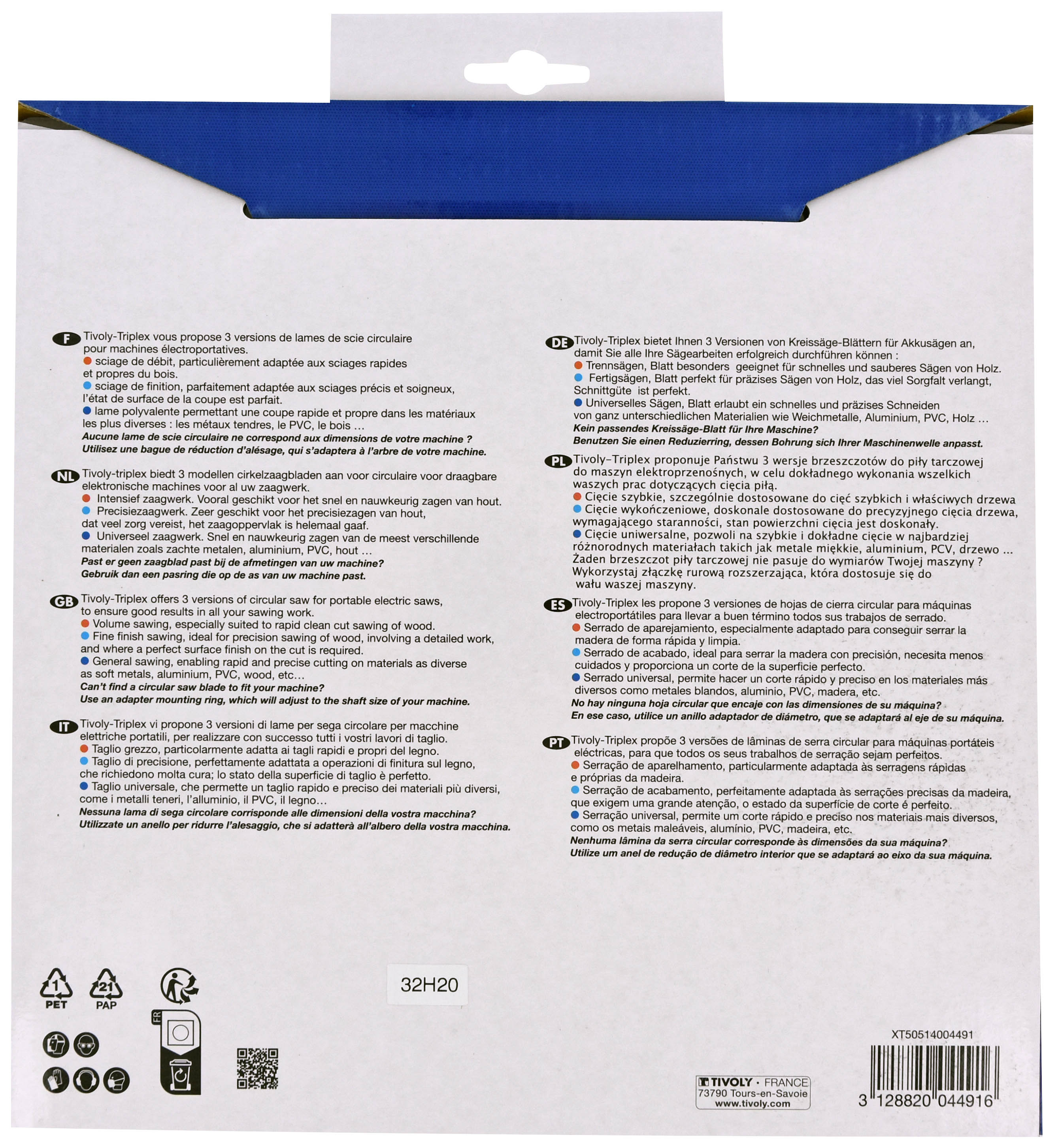 Lames de scie circulaire -Finition -Pour plastique, aluminium, Bois durs -Pour scie radiale et de table Ø: 250 x Ø2: 30 x Z: 80 TIVOLY - XT50514004491