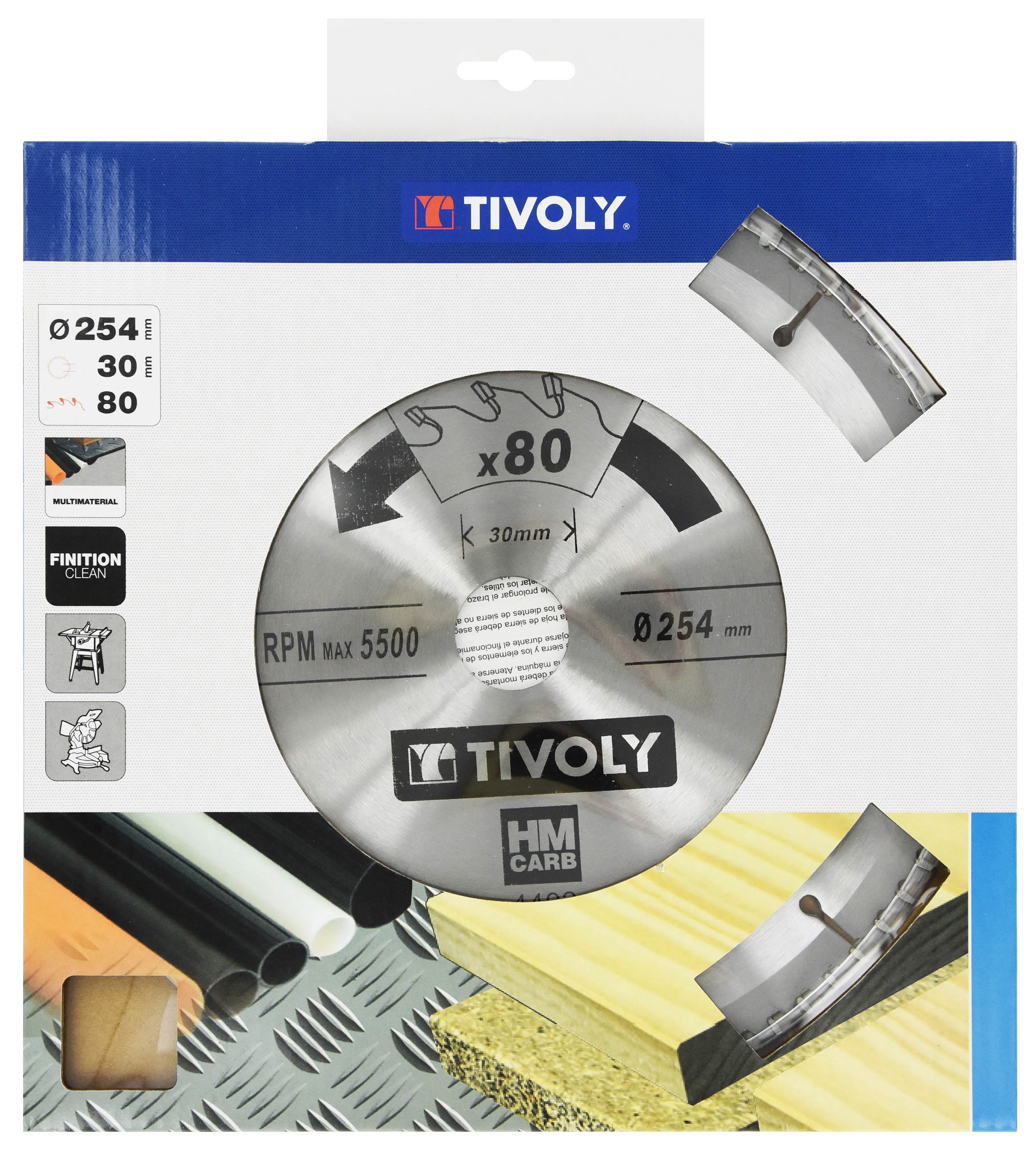 Lames de scie circulaire -Finition -Pour plastique, aluminium, Bois durs -Pour scie radiale et de table Ø: 254 x Ø2: 30 x Z: 80 TIVOLY - XT50514004492
