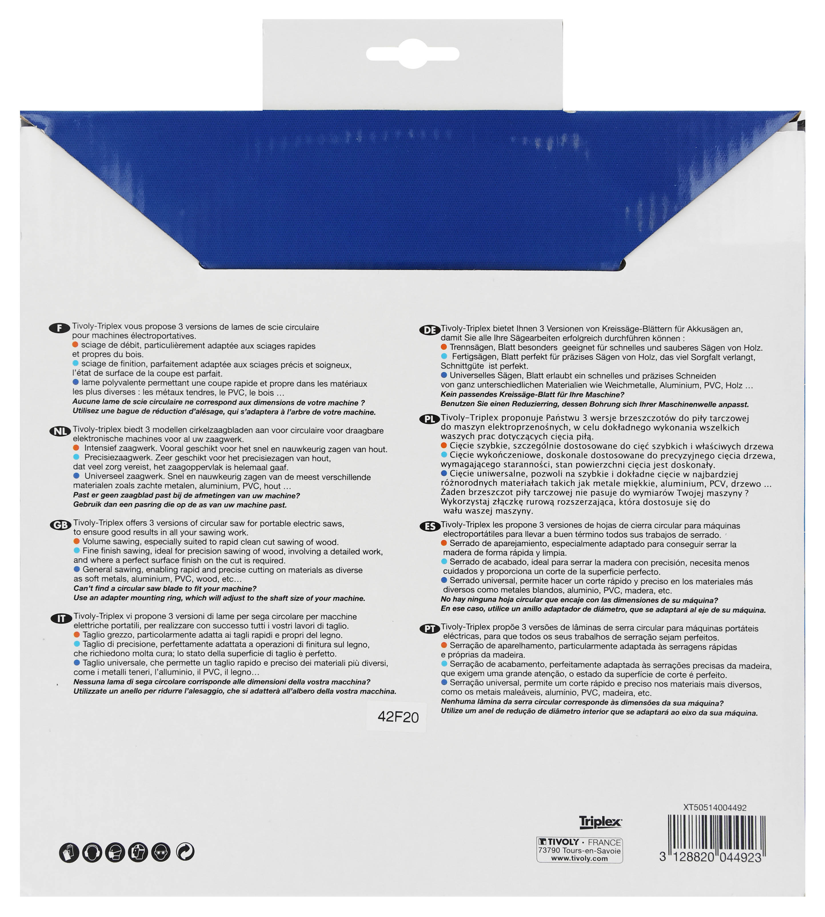 Lames de scie circulaire -Finition -Pour plastique, aluminium, Bois durs -Pour scie radiale et de table Ø: 254 x Ø2: 30 x Z: 80 TIVOLY - XT50514004492