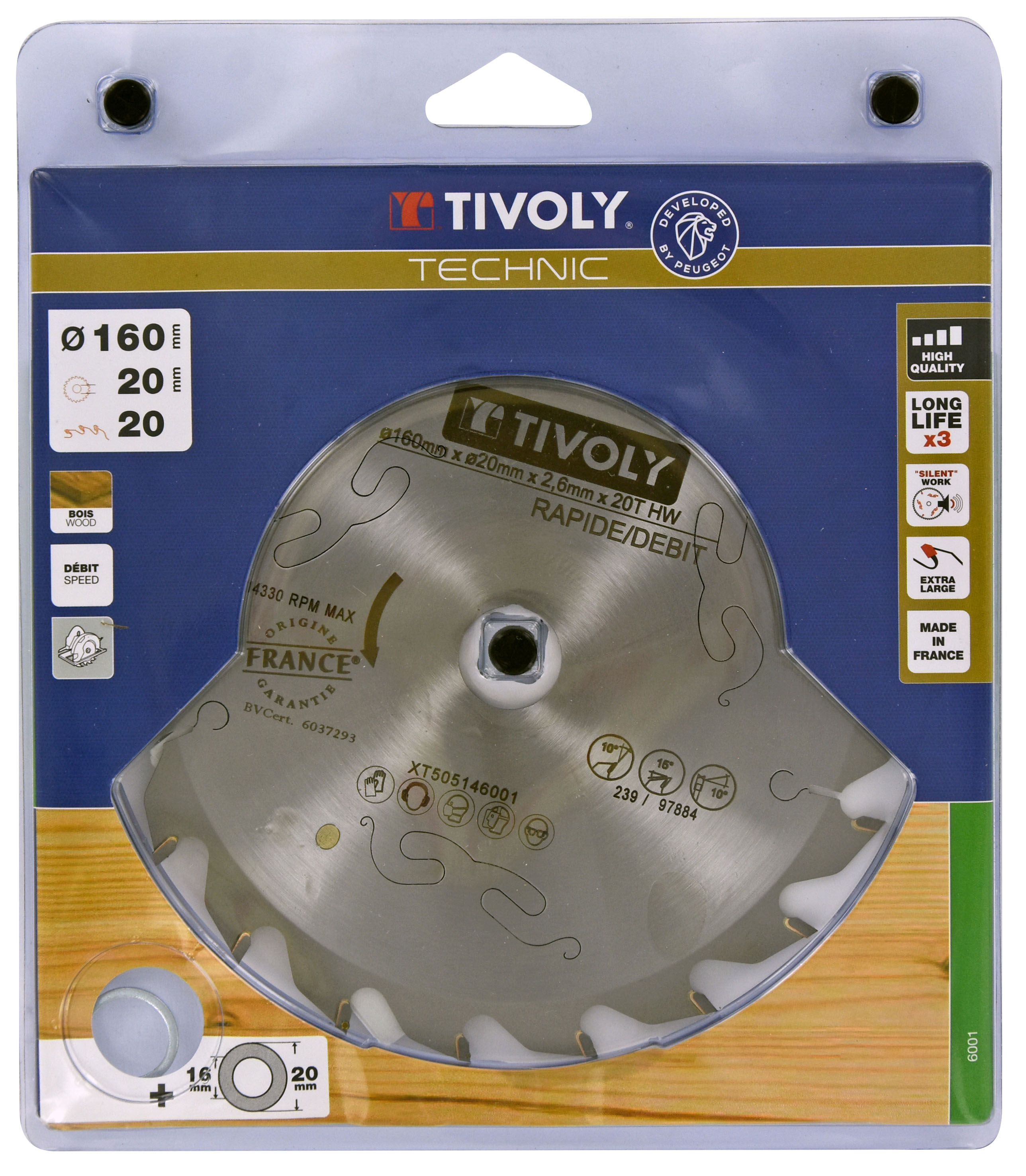 Lame de scie circulaire -Débit - Pour Bois -Pour scie portative Ø: 160 x Ø2: 20 x Z: 20 TIVOLY - XT505146001