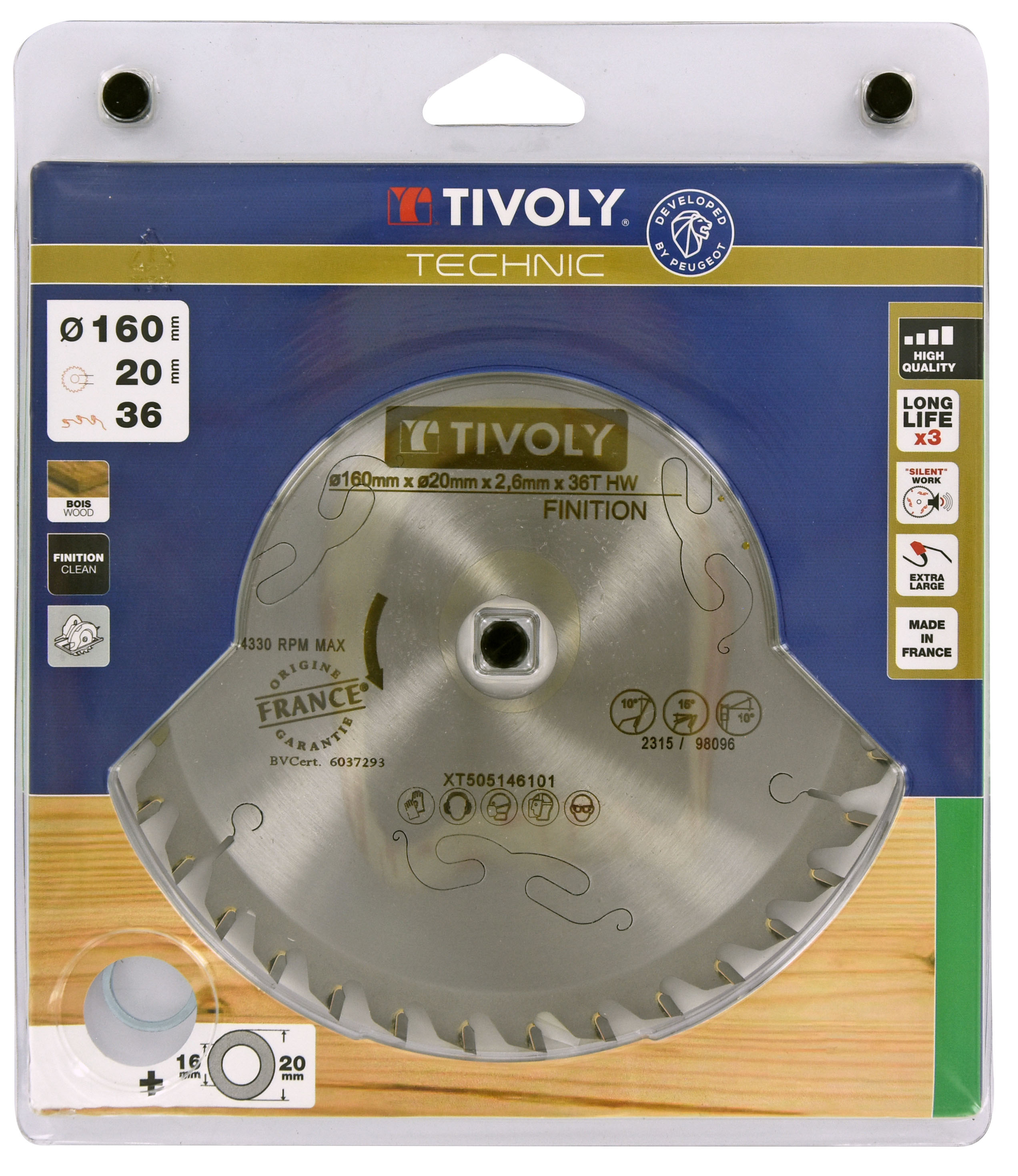Lames de scie circulaire -Finition -Pour bois -Pour scie portative Ø: 160 x Ø2: 20 x Z: 36 TIVOLY - XT505146101