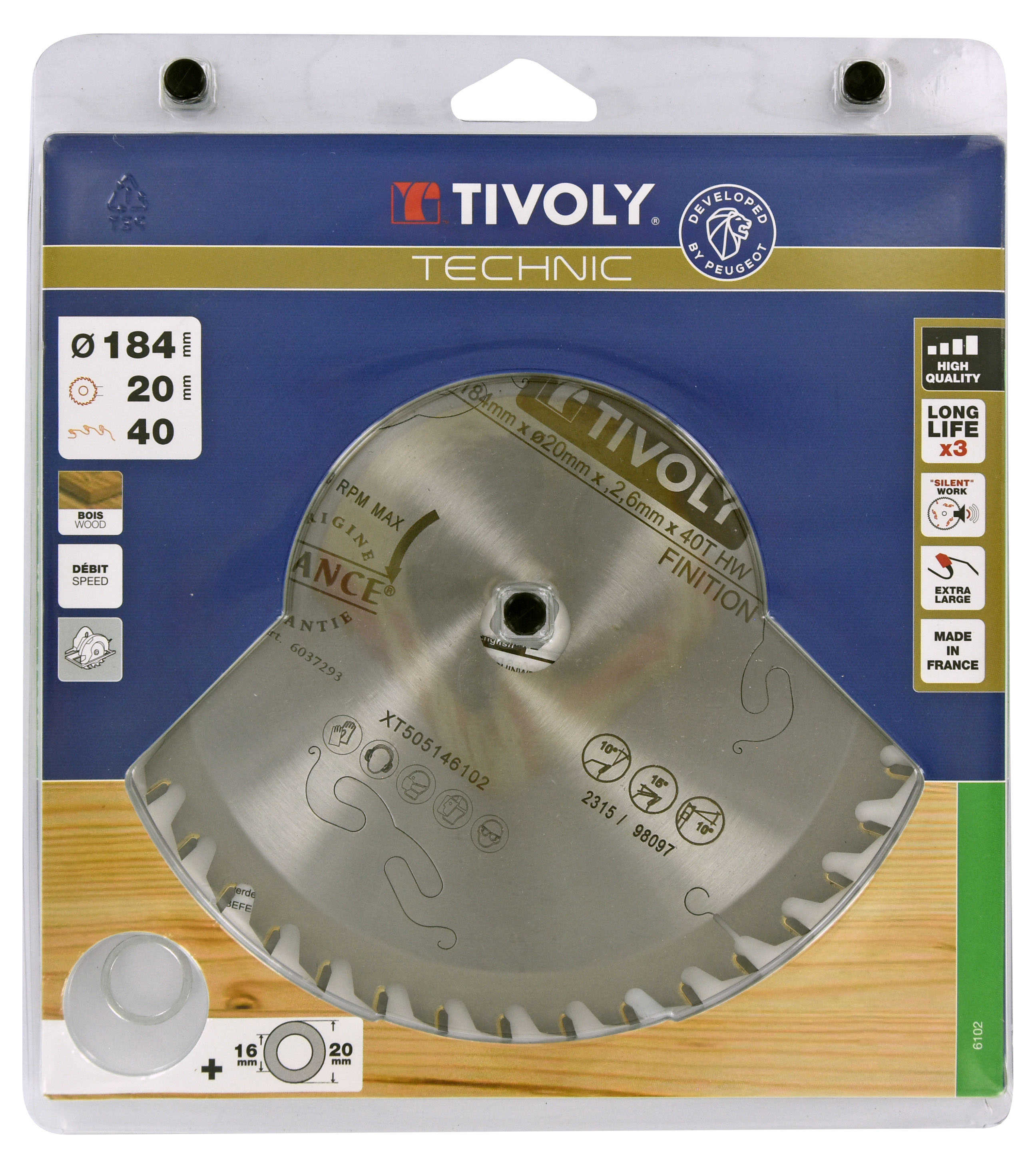 Lames de scie circulaire -Finition -Pour bois -Pour scie portative Ø: 184 x Ø2: 20 x Z: 40 TIVOLY - XT505146102
