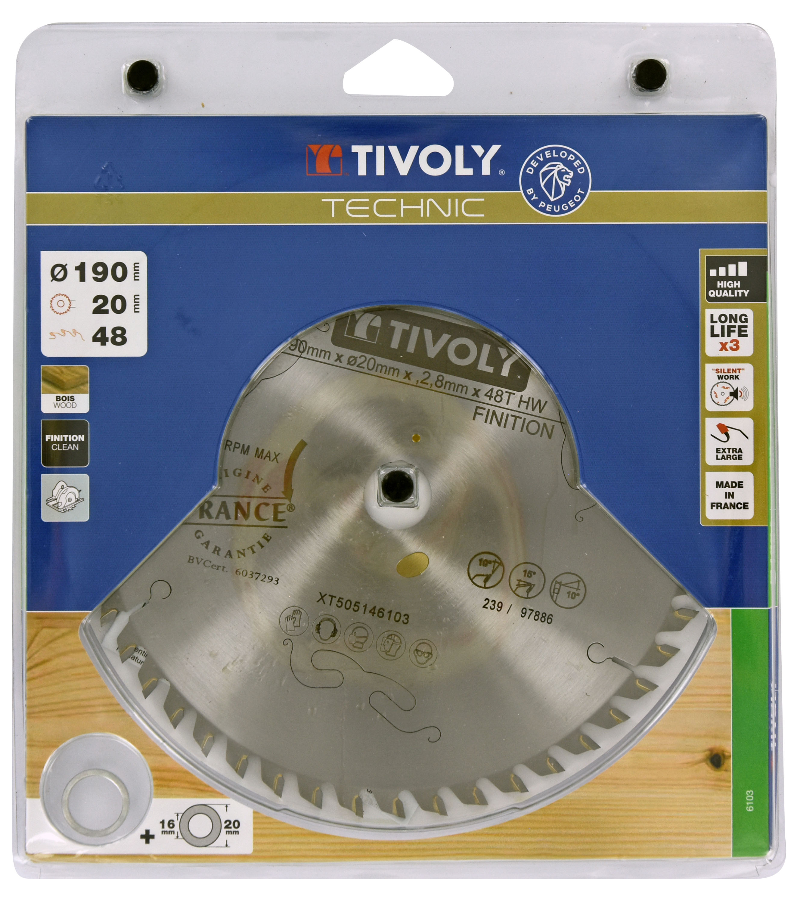 Lames de scie circulaire -Finition -Pour bois -Pour scie portative Ø: 190 x Ø2: 20 x Z: 48 TIVOLY - XT505146103